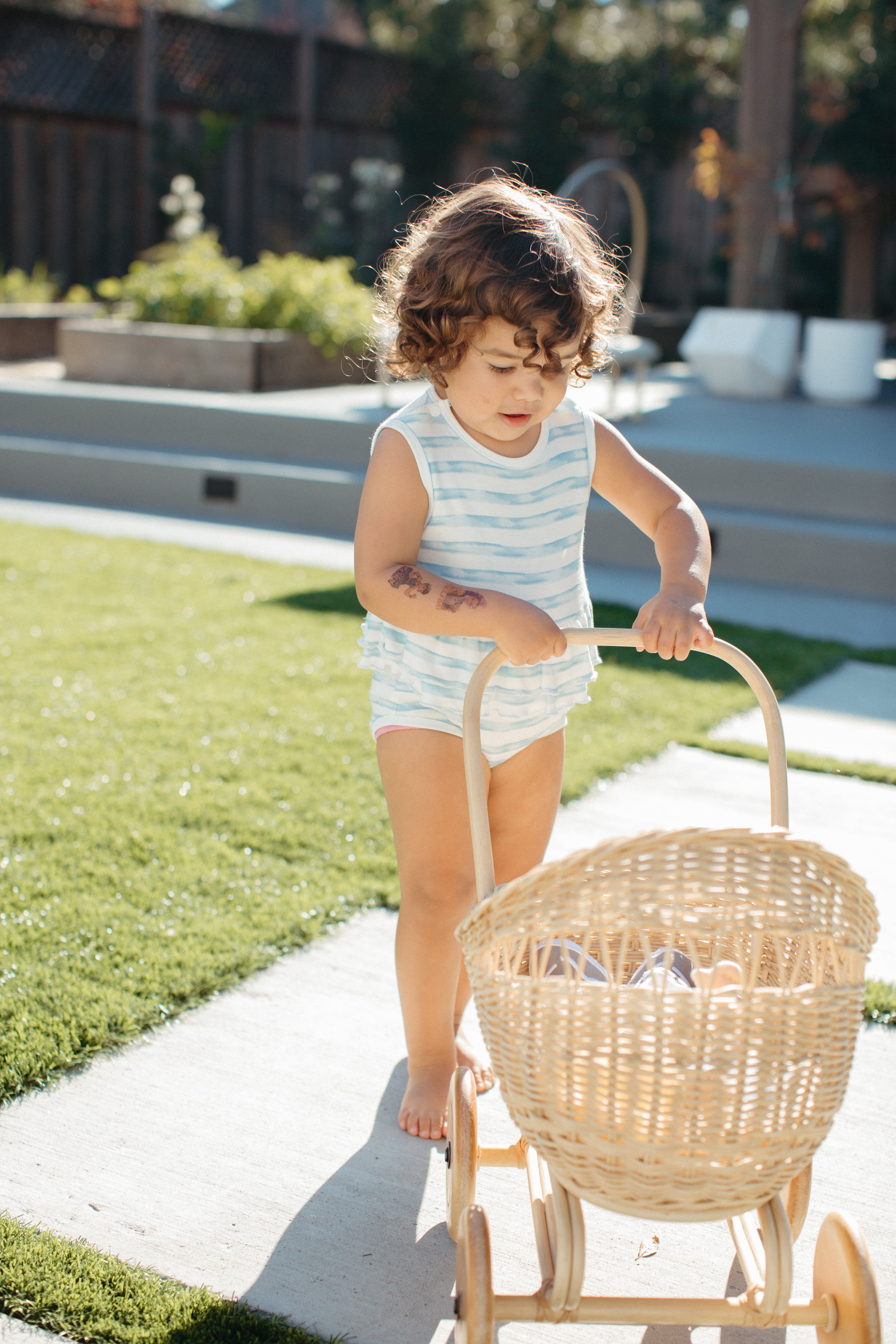 Bamboo Blend Skirted Romper - Breezy Bay Stripe