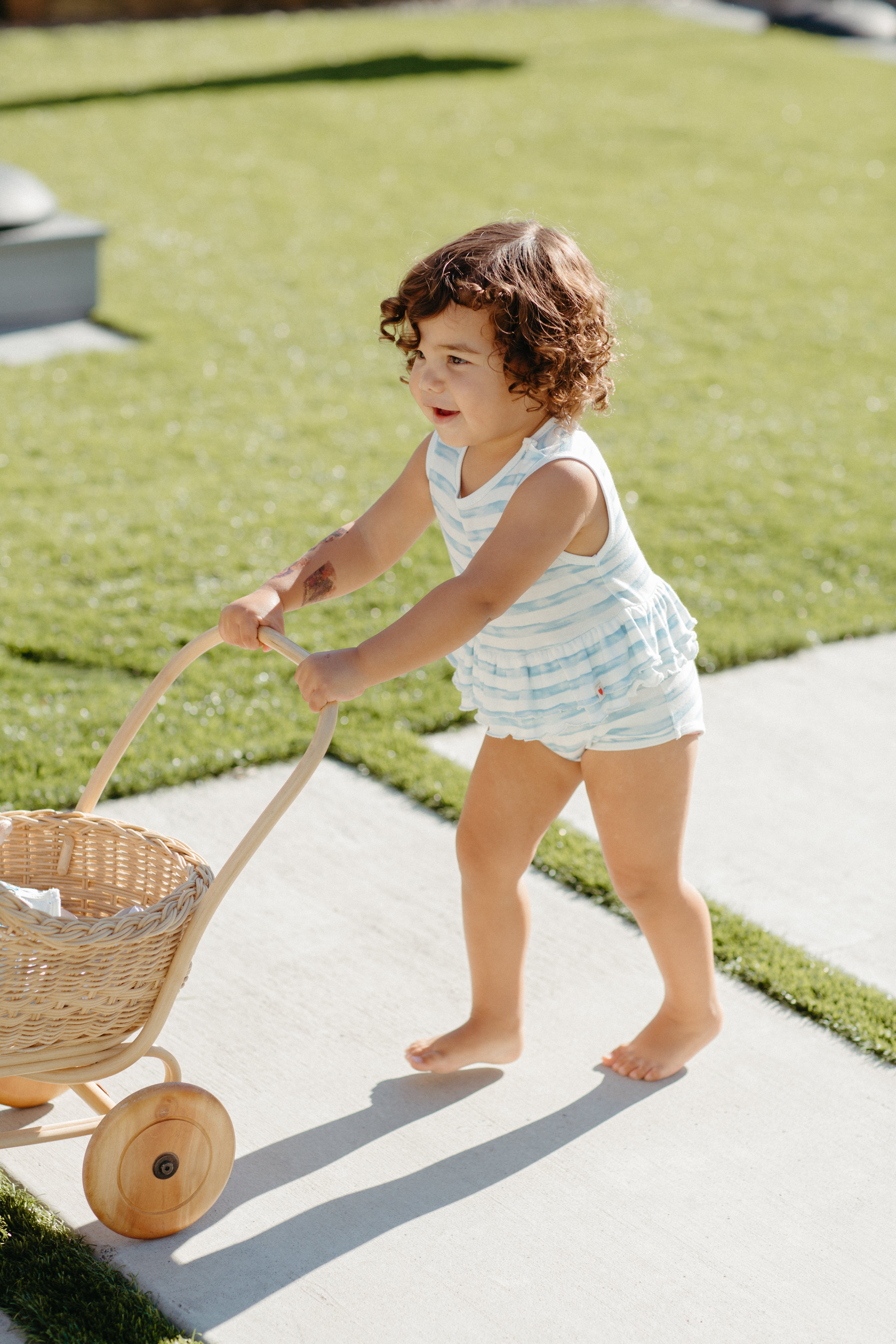 Bamboo Blend Skirted Romper - Breezy Bay Stripe