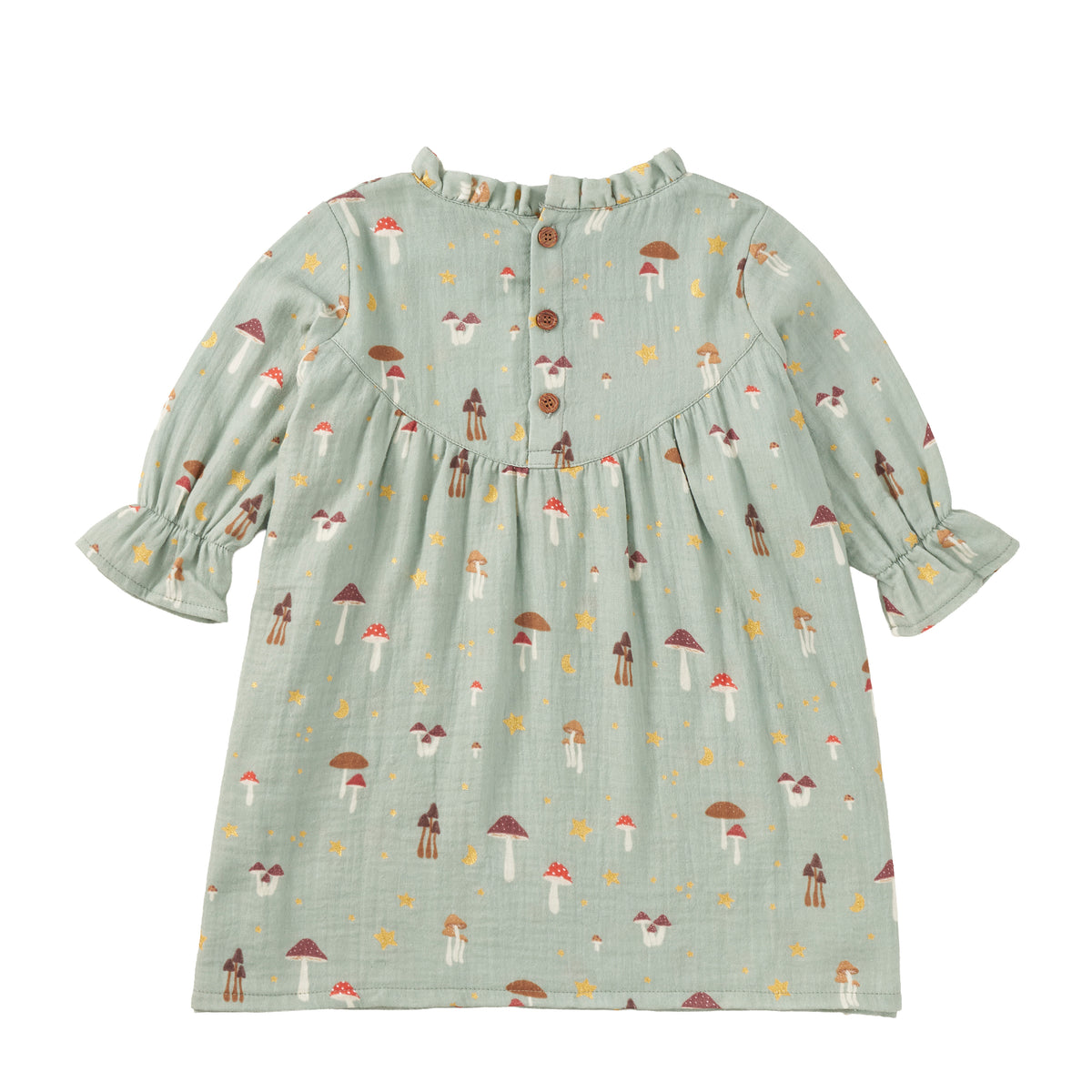 Muslin L/S Ruffle Trim Dress - Dreamcap Forest