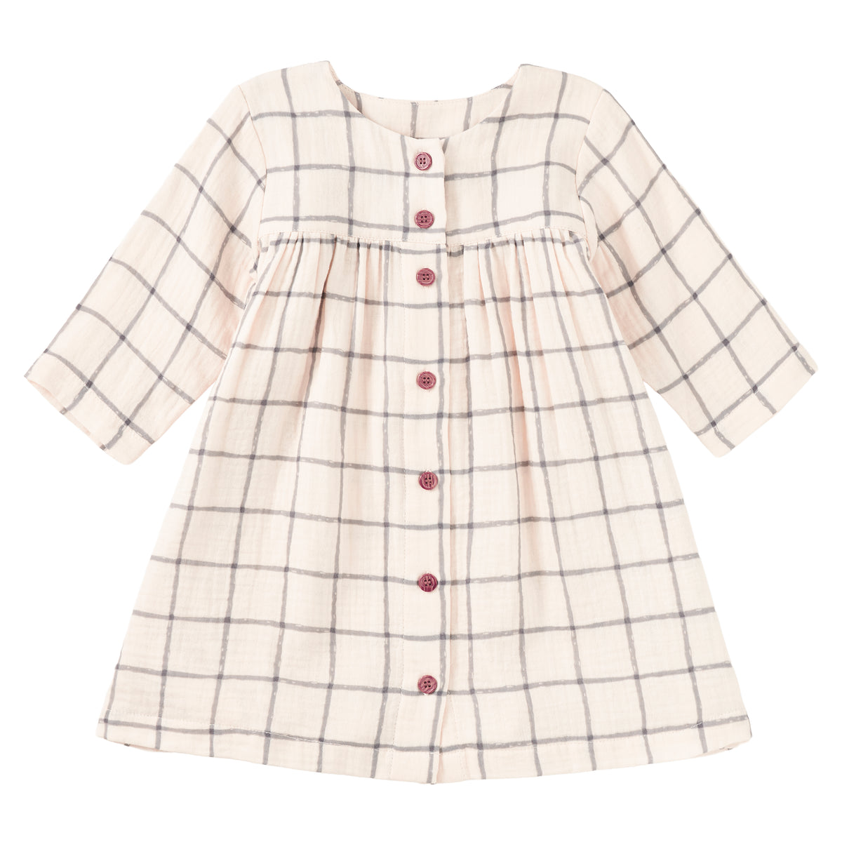 Muslin L/S Button Front Dress - Cabin Plaid