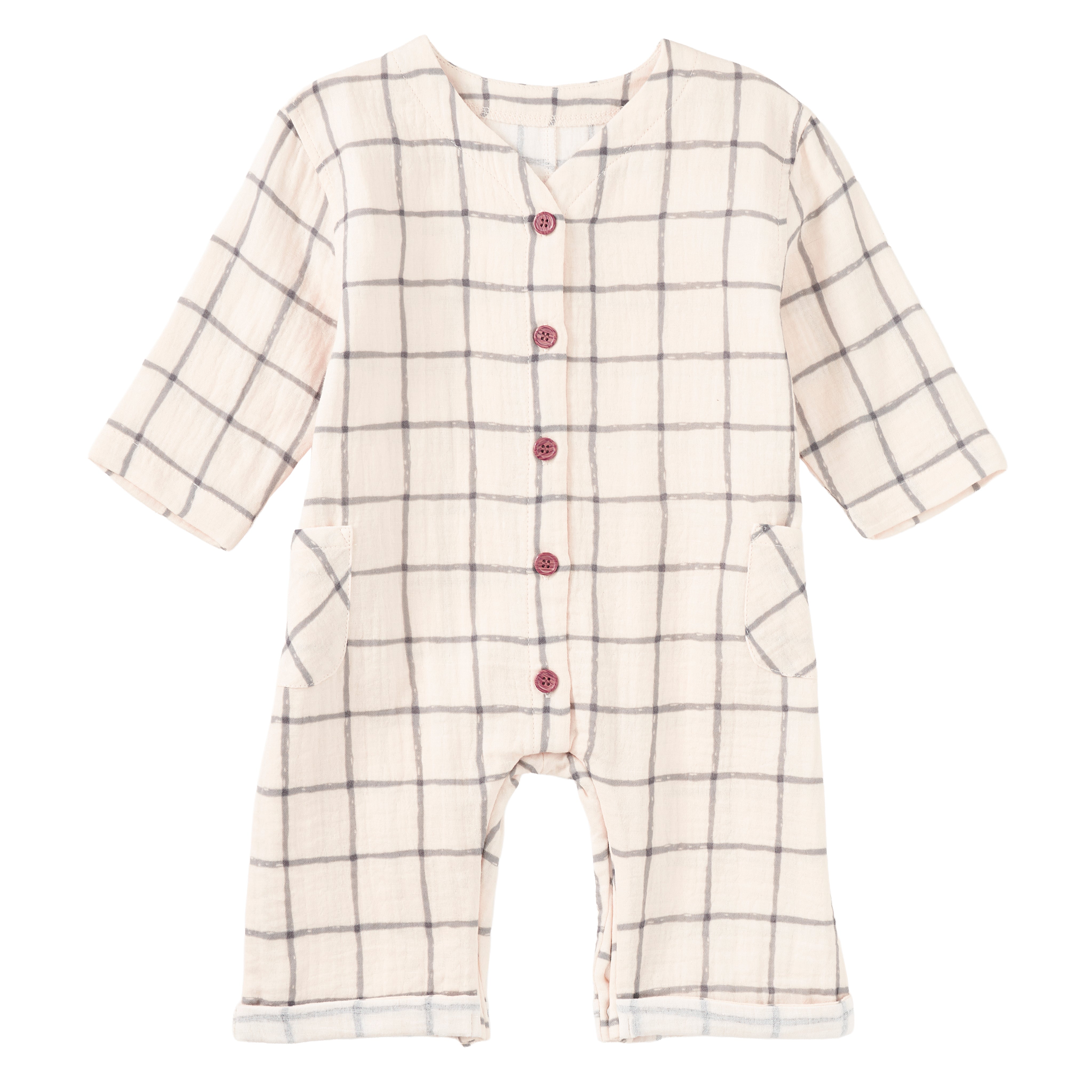 Muslin Patch Pocket Romper - Cabin Plaid