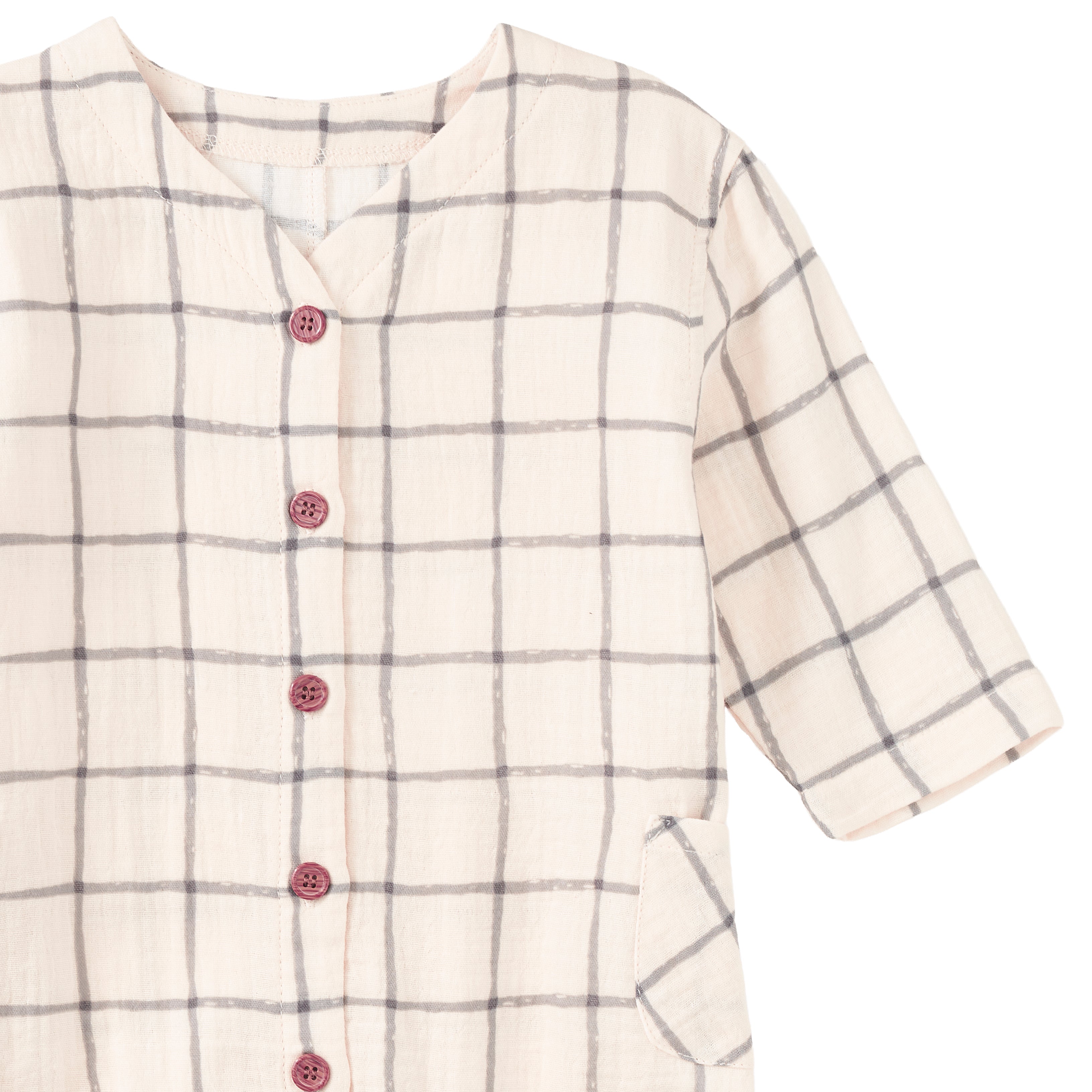 Muslin Patch Pocket Romper - Cabin Plaid