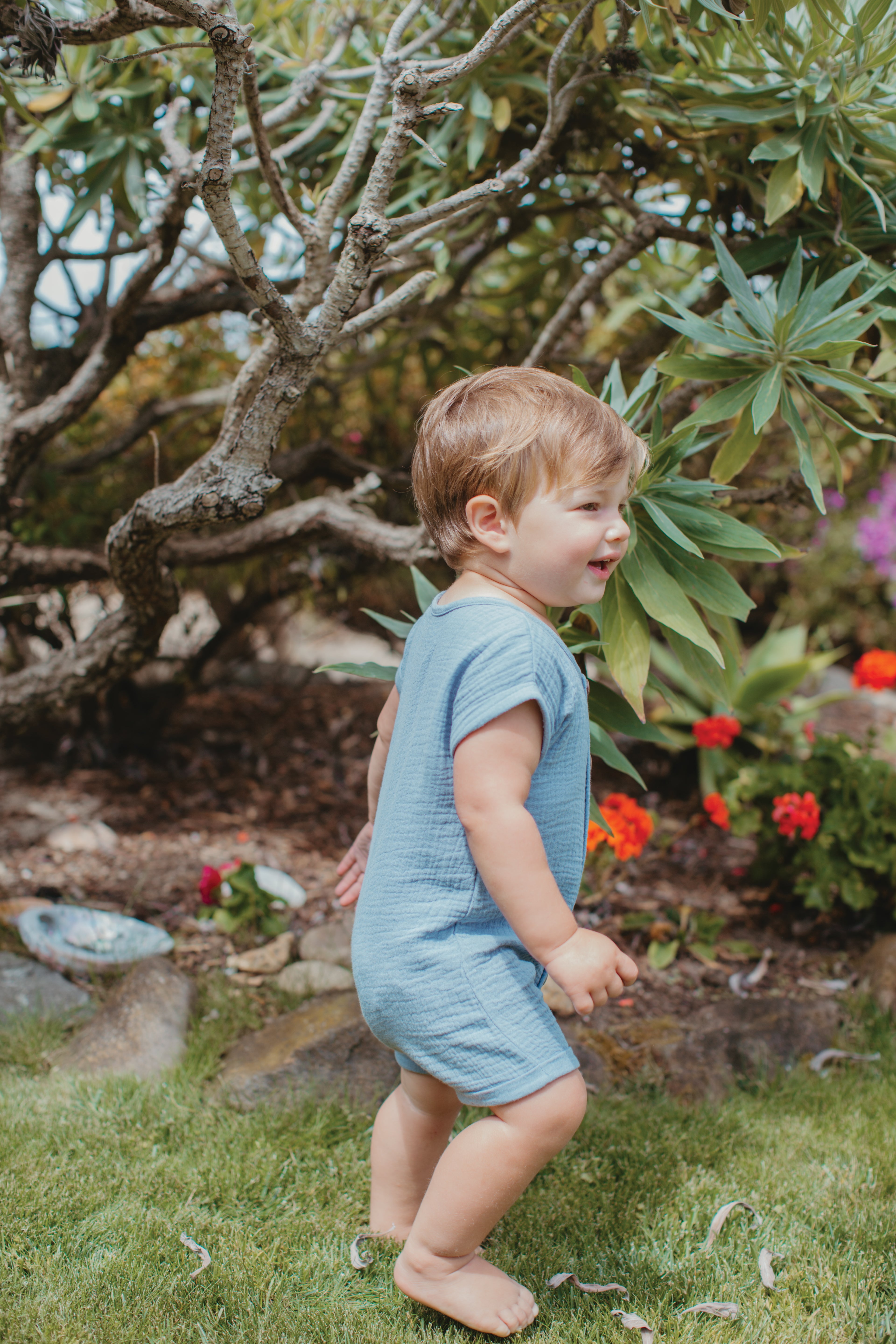 Muslin Short Sleeve Romper - Blue