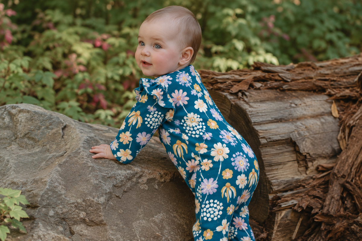 Bamboo Blend Zip Footie - Midnight Meadow