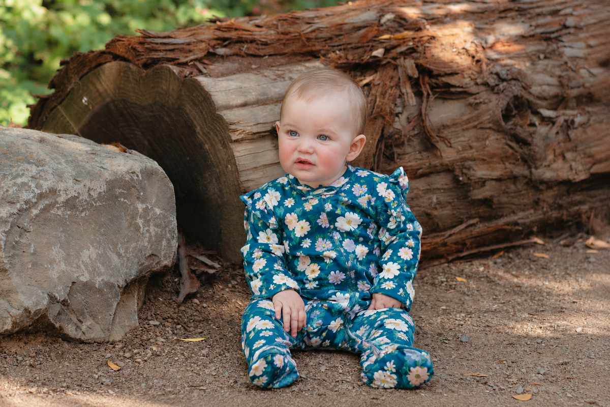 Bamboo Blend Zip Footie - Midnight Meadow