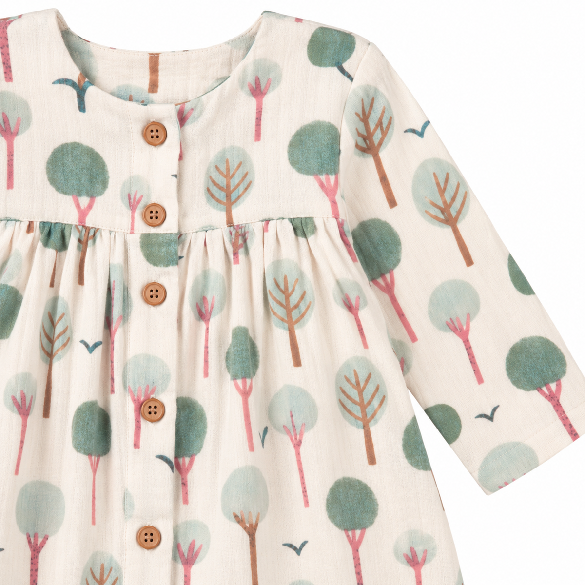 Muslin L/S Button Front Dress - Evergreen Trail