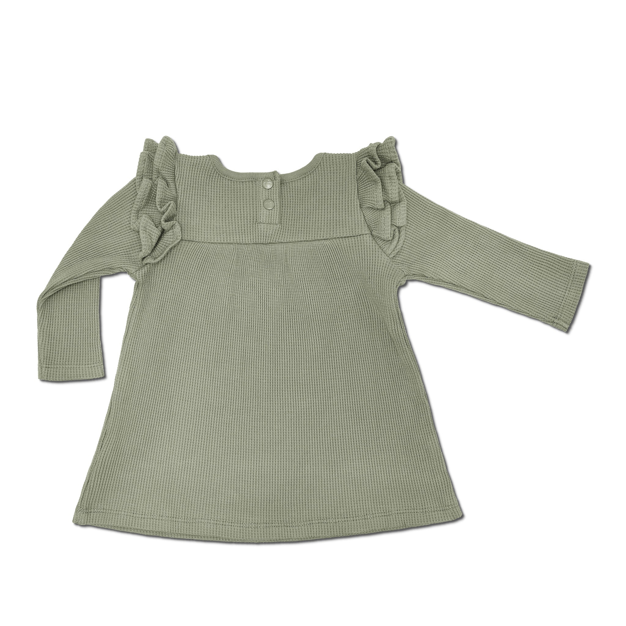 Waffle Long Sleeve Dress - Olive Green