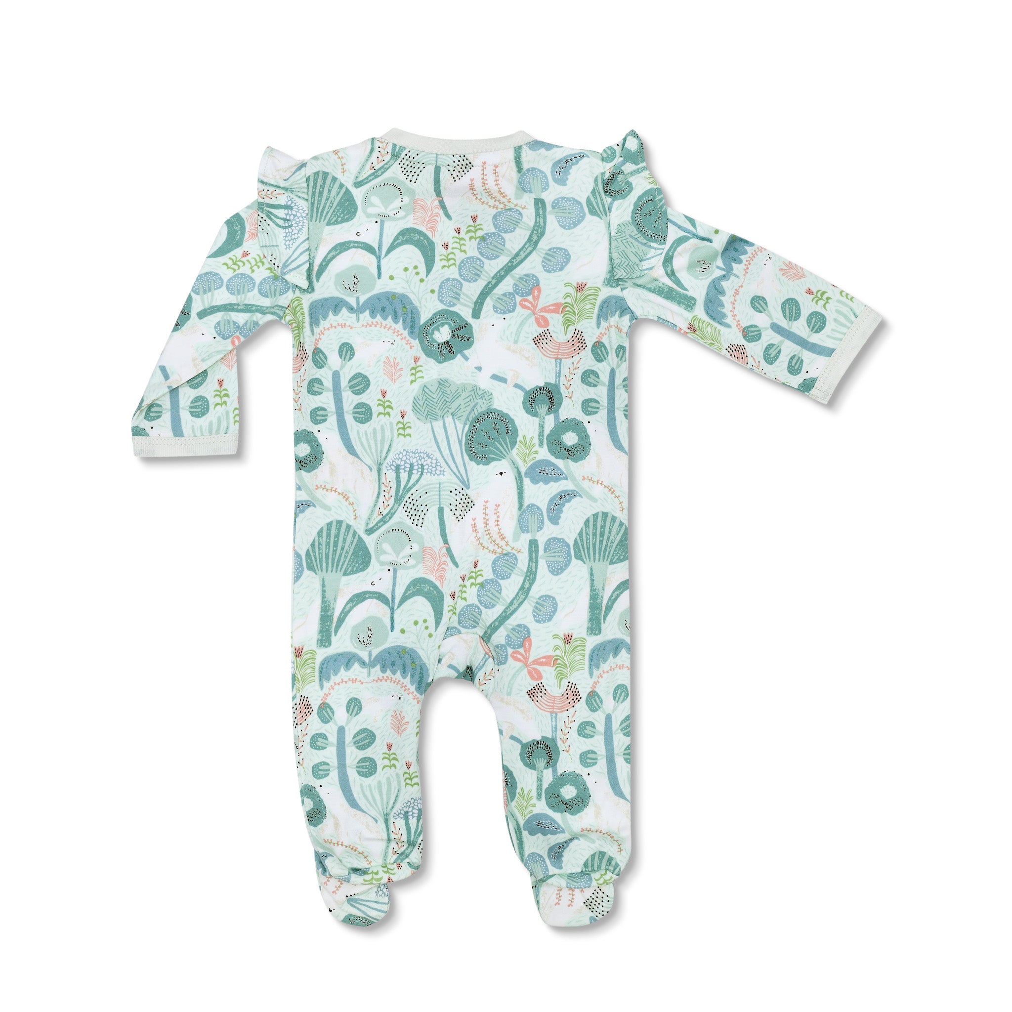 Bamboo Blend Zipper Footie with Ruffles - Minty Bear Bloom