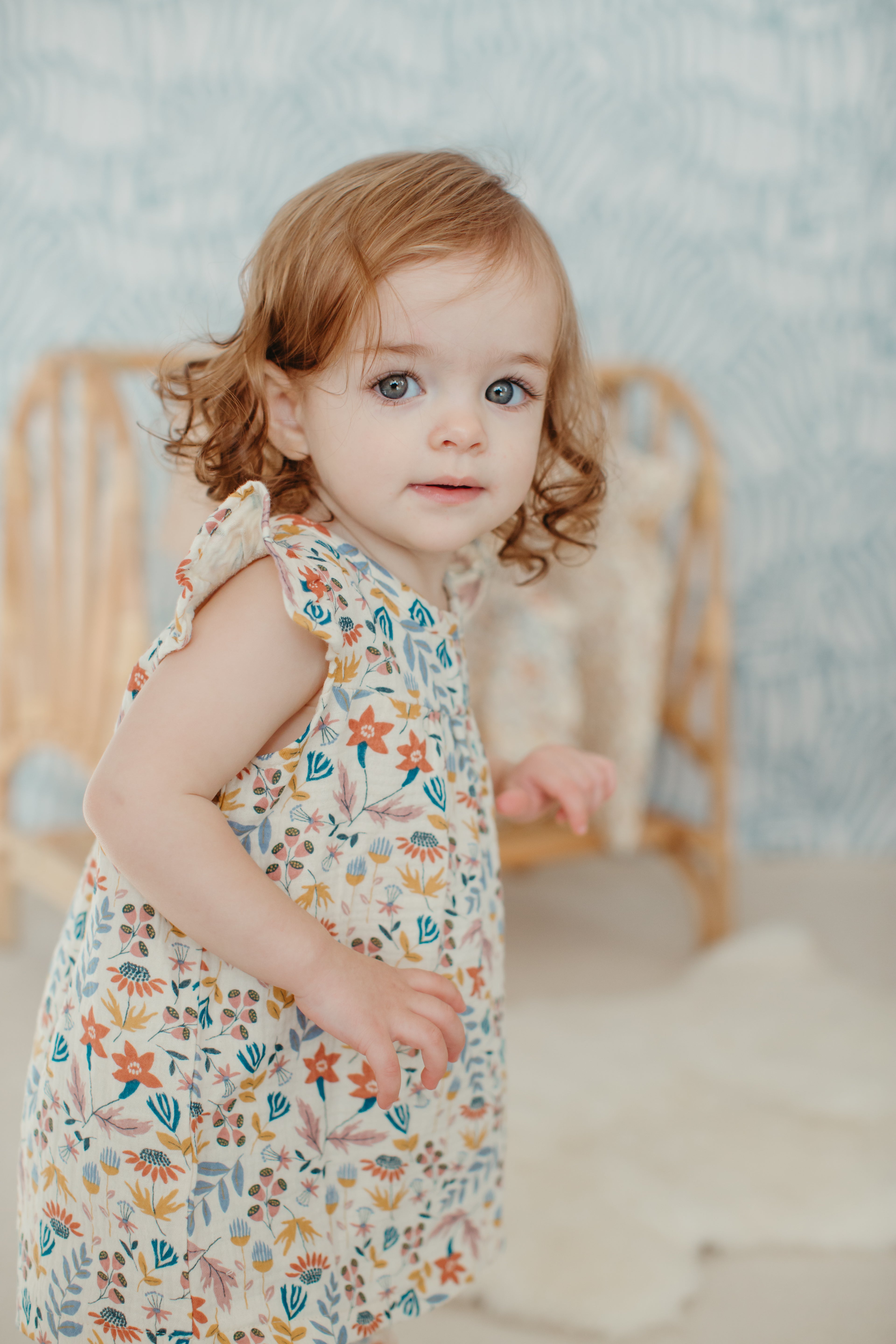 Muslin Flutter Sleeve Dress - Earthtone Floral