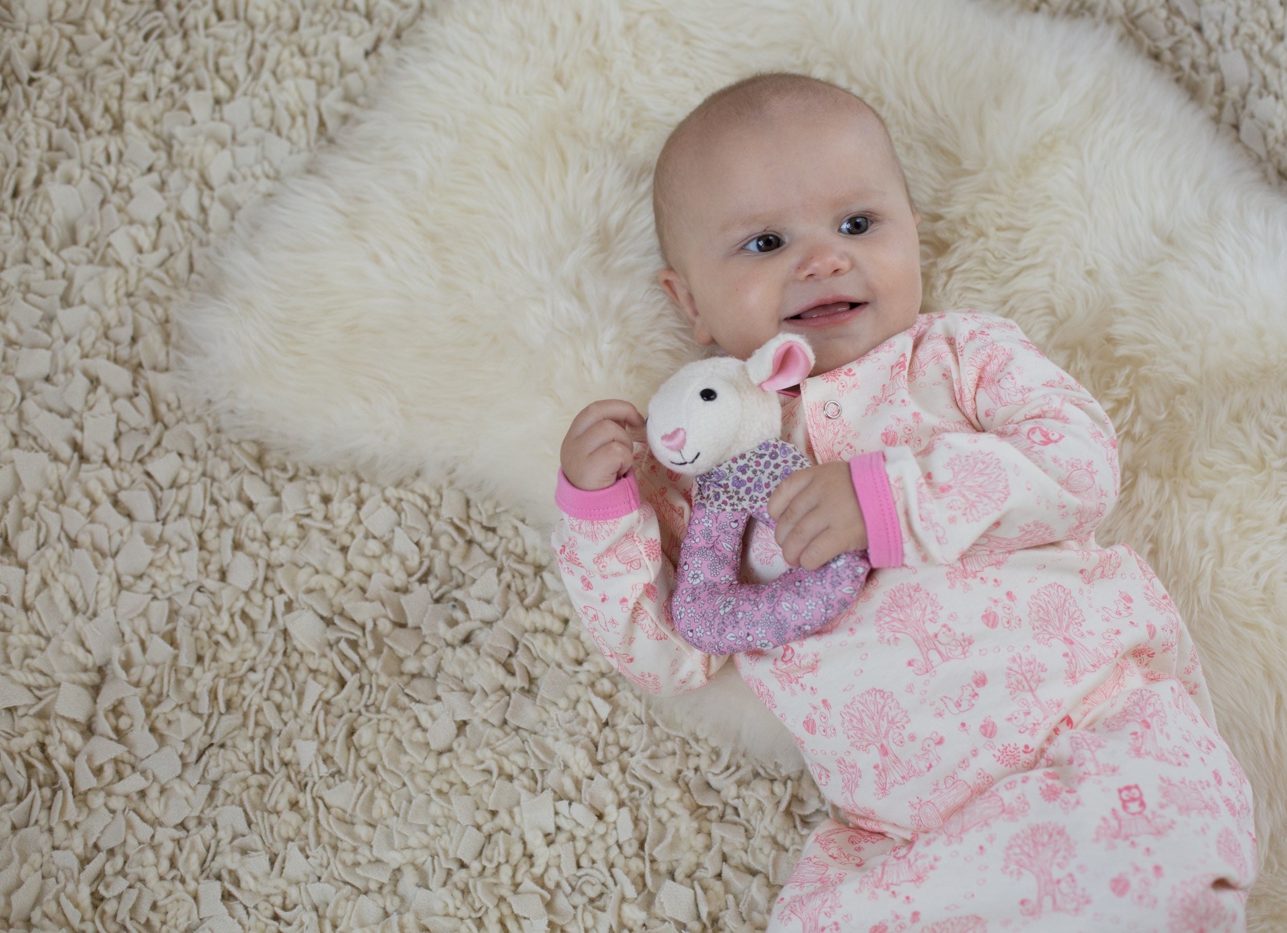 Organic Lamb Baby Gift Set – Patterned Blankie & Matching Rattle