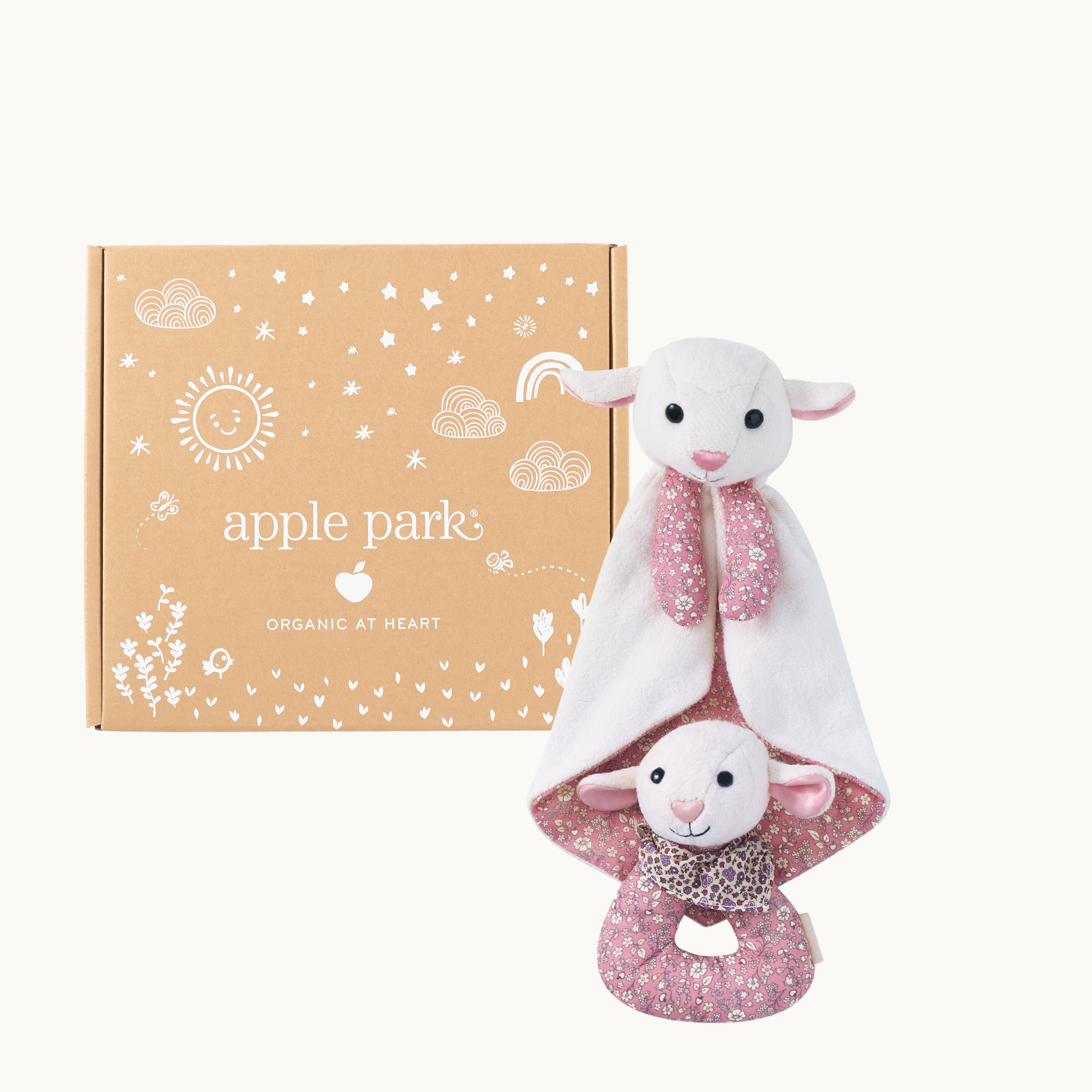 Organic Lamb Baby Gift Set – Patterned Blankie & Matching Rattle