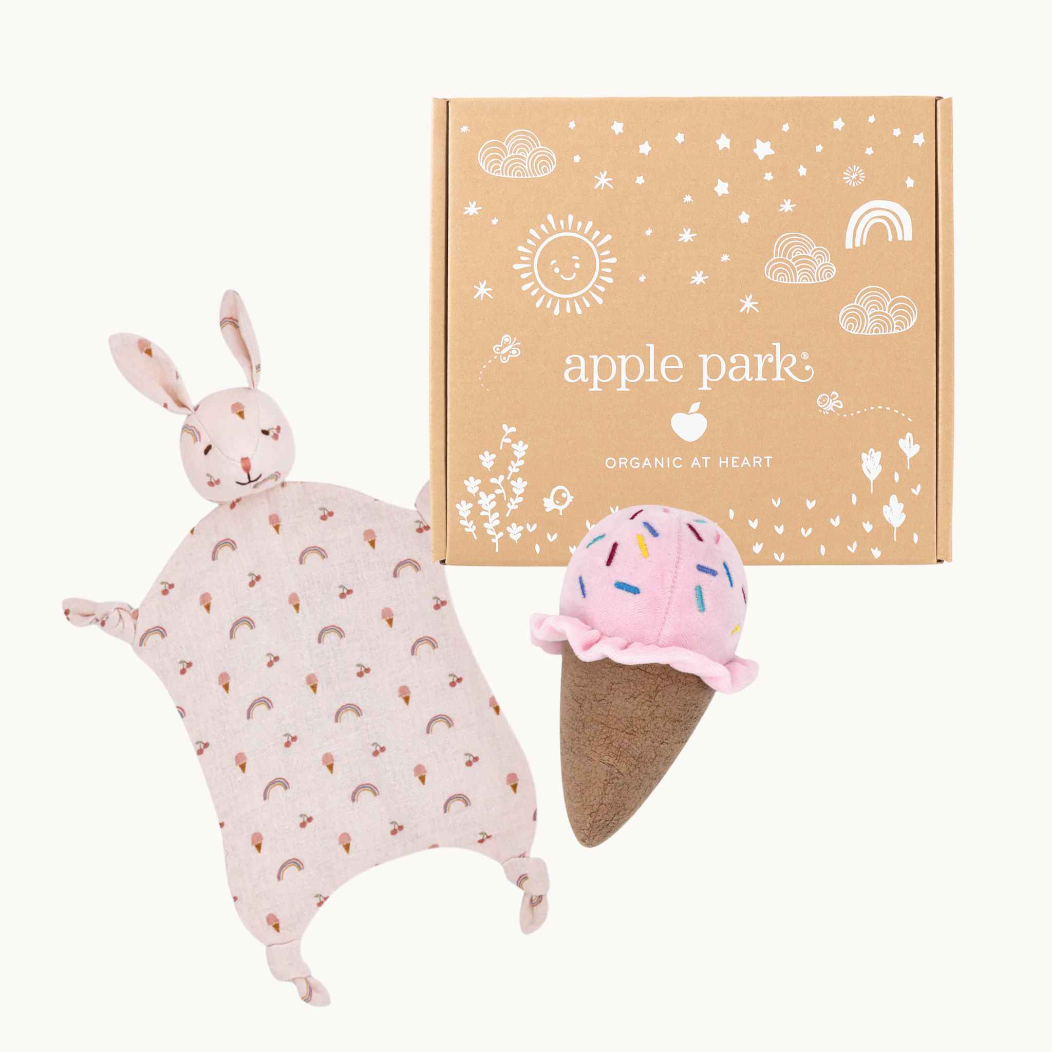 Muslin Bunny Lovey + Ice Cream Rattle Gift Set