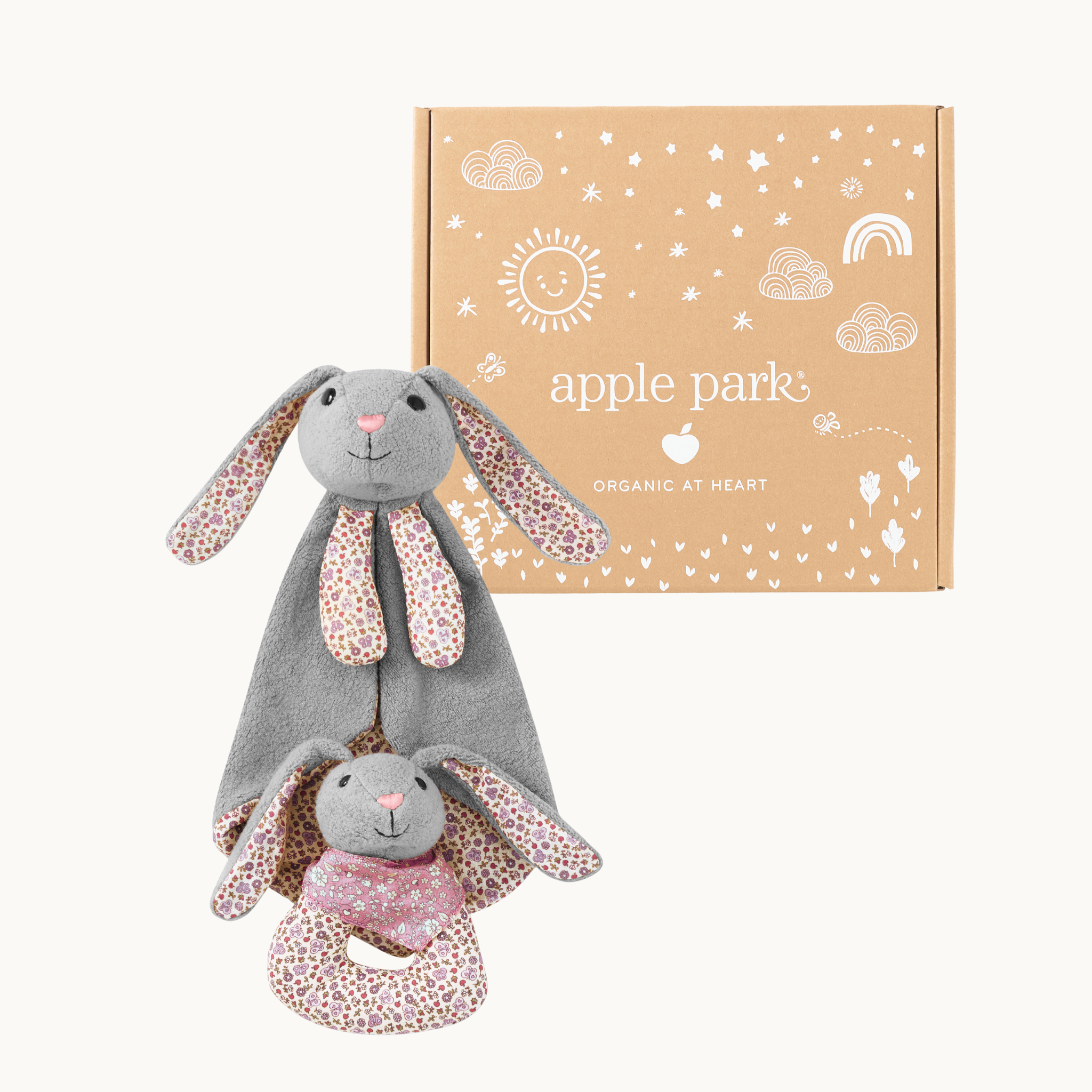 Organic Bunny Baby Gift Set – Patterned Blankie & Matching Rattle