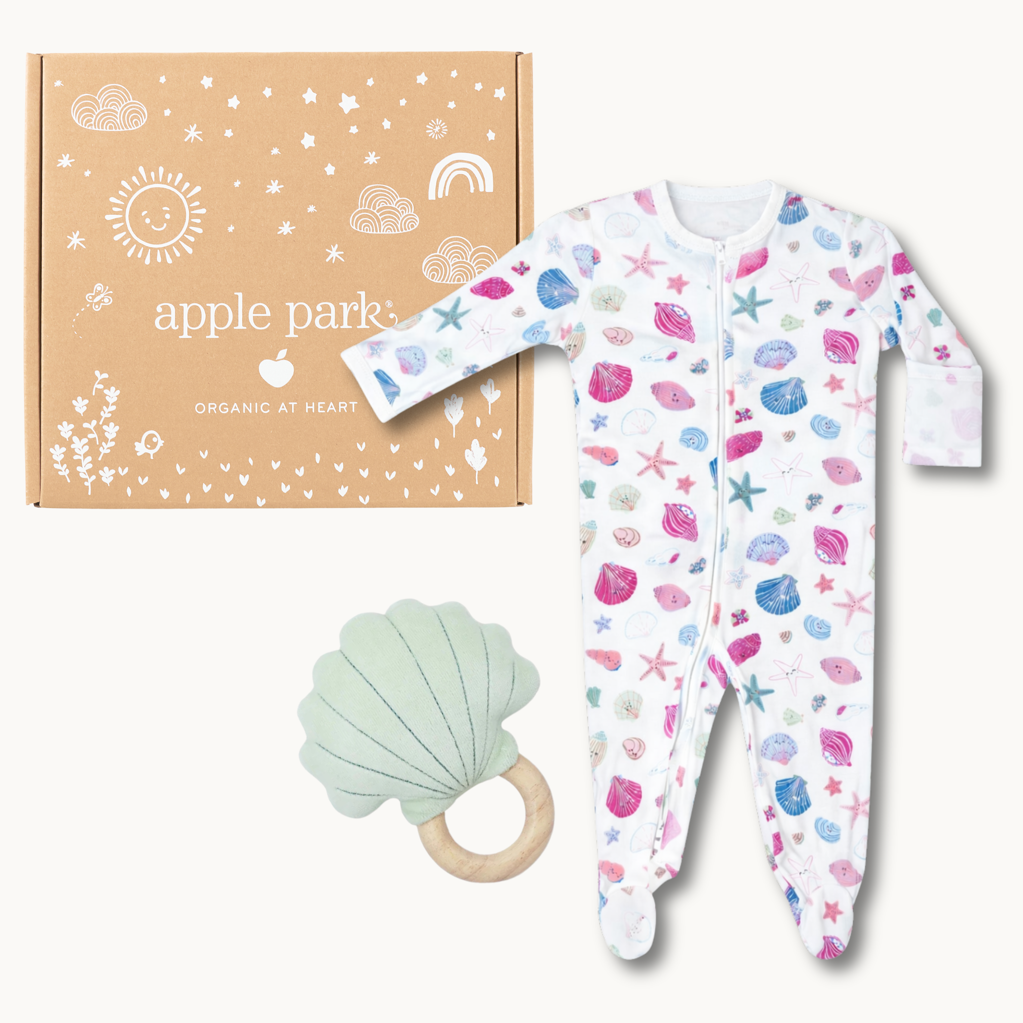 Bamboo Blend Footie & Shell Rattle Set - Seaside Treasures