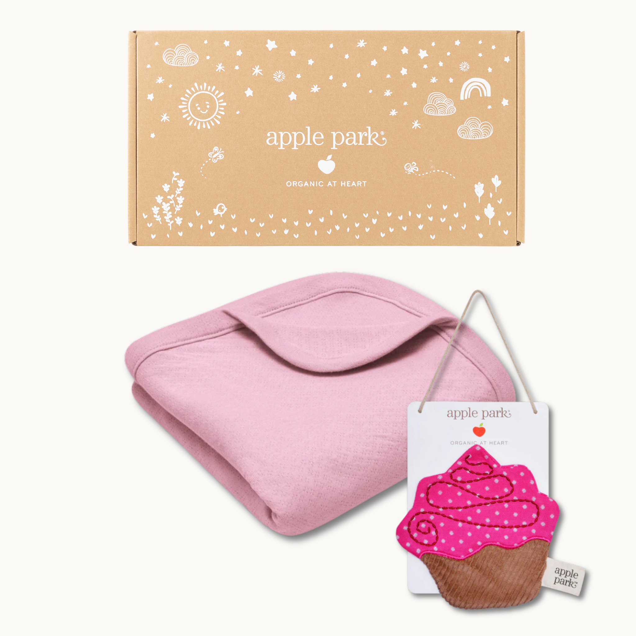 Organic Baby Blanket Gift Set – Pink Pointelle & Cupcake Crinkle Toy