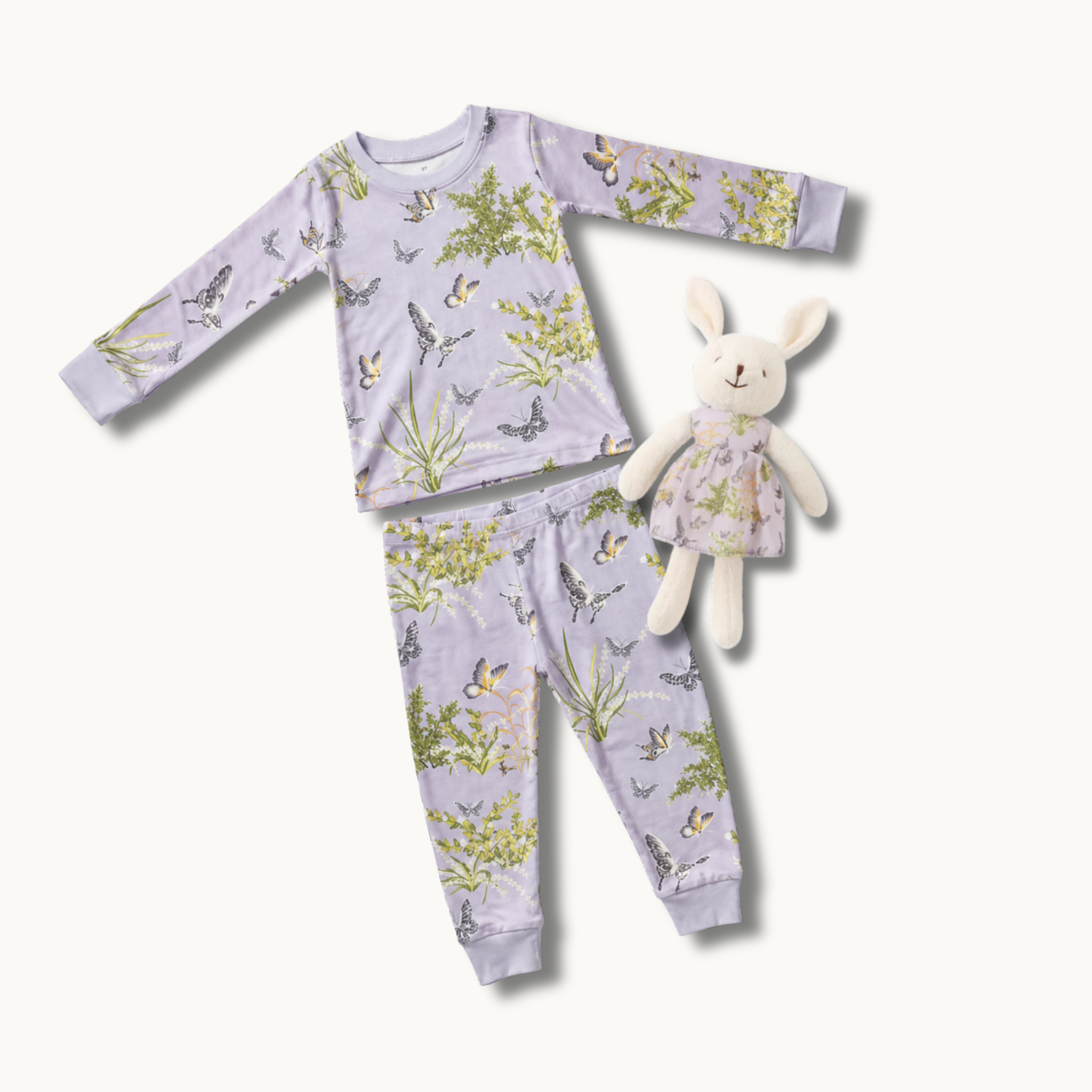 Lala Curio Pajamas and Little Bunny Plush - Lilac Ikebana