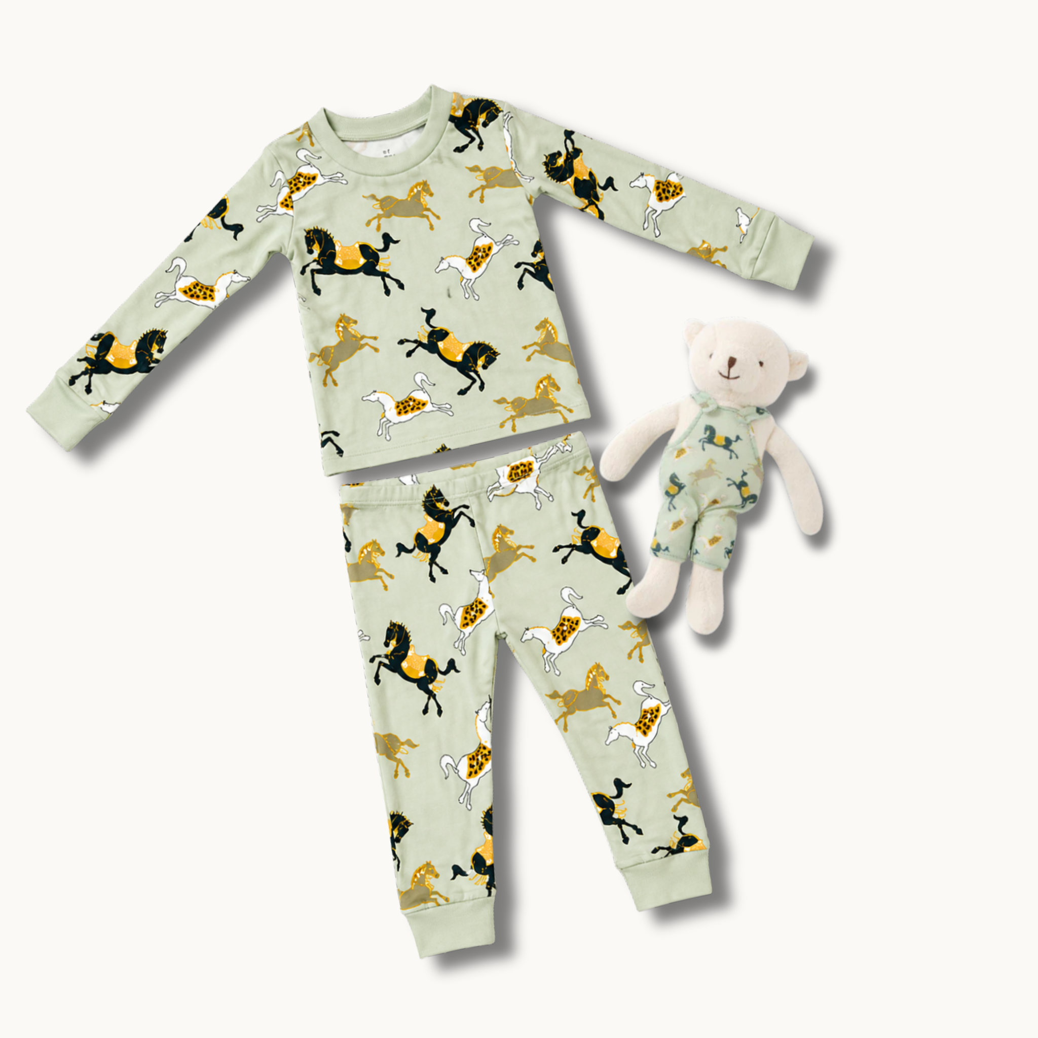 Lala Curio Pajamas and Tiny Bear Plush - Sage Horses