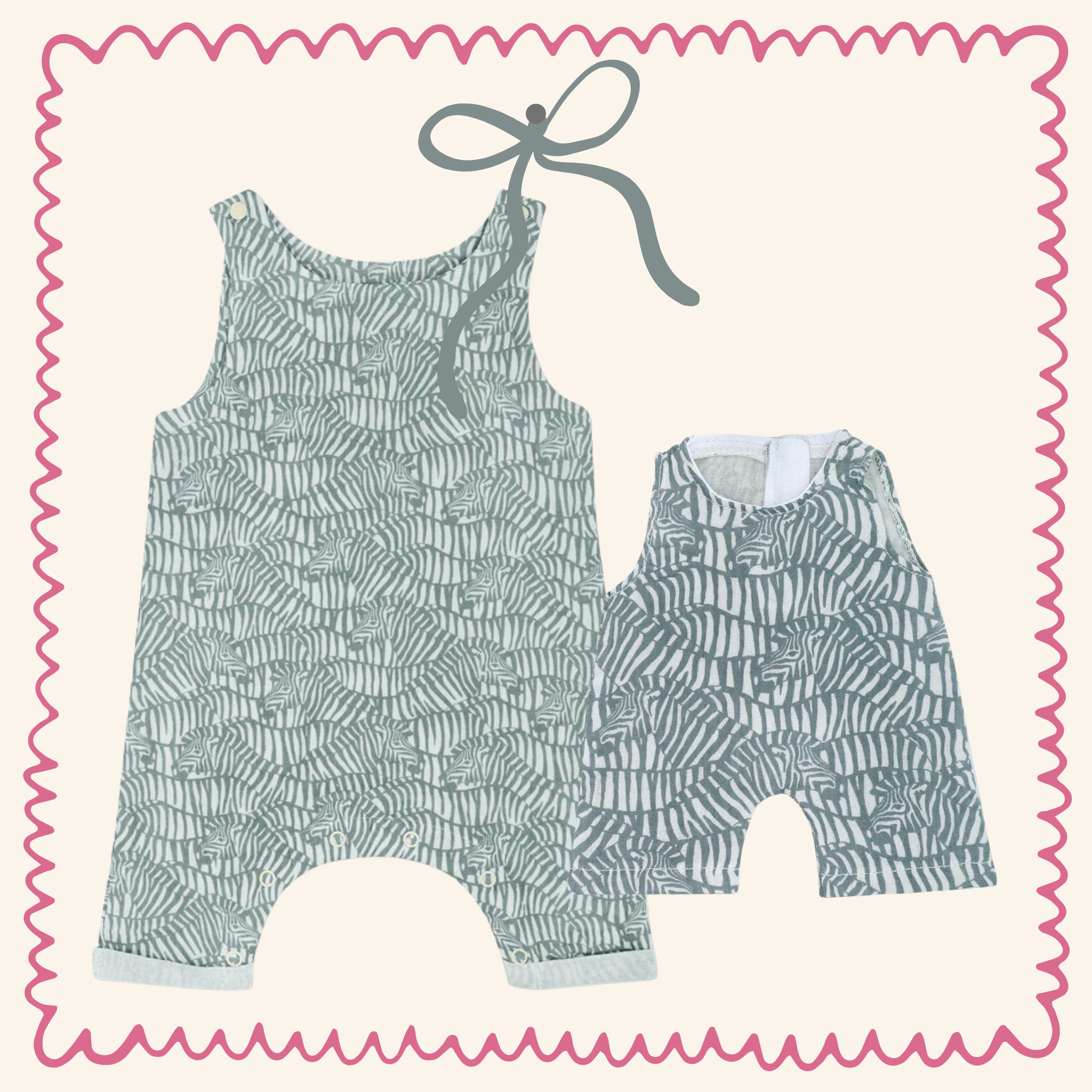 Organic Muslin Zebra Print Overalls & Doll Outfit Set