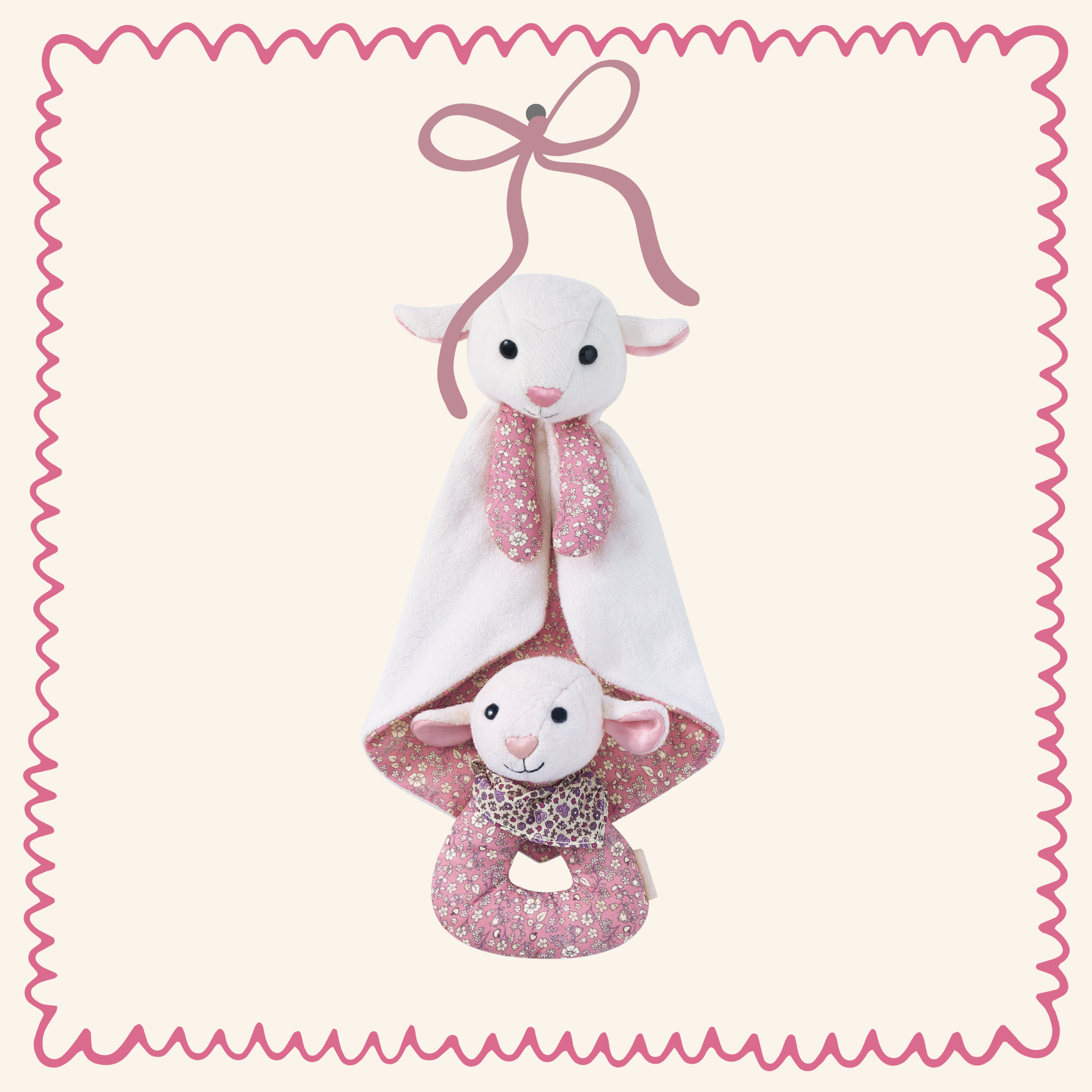 Organic Lamb Baby Gift Set – Patterned Blankie & Matching Rattle