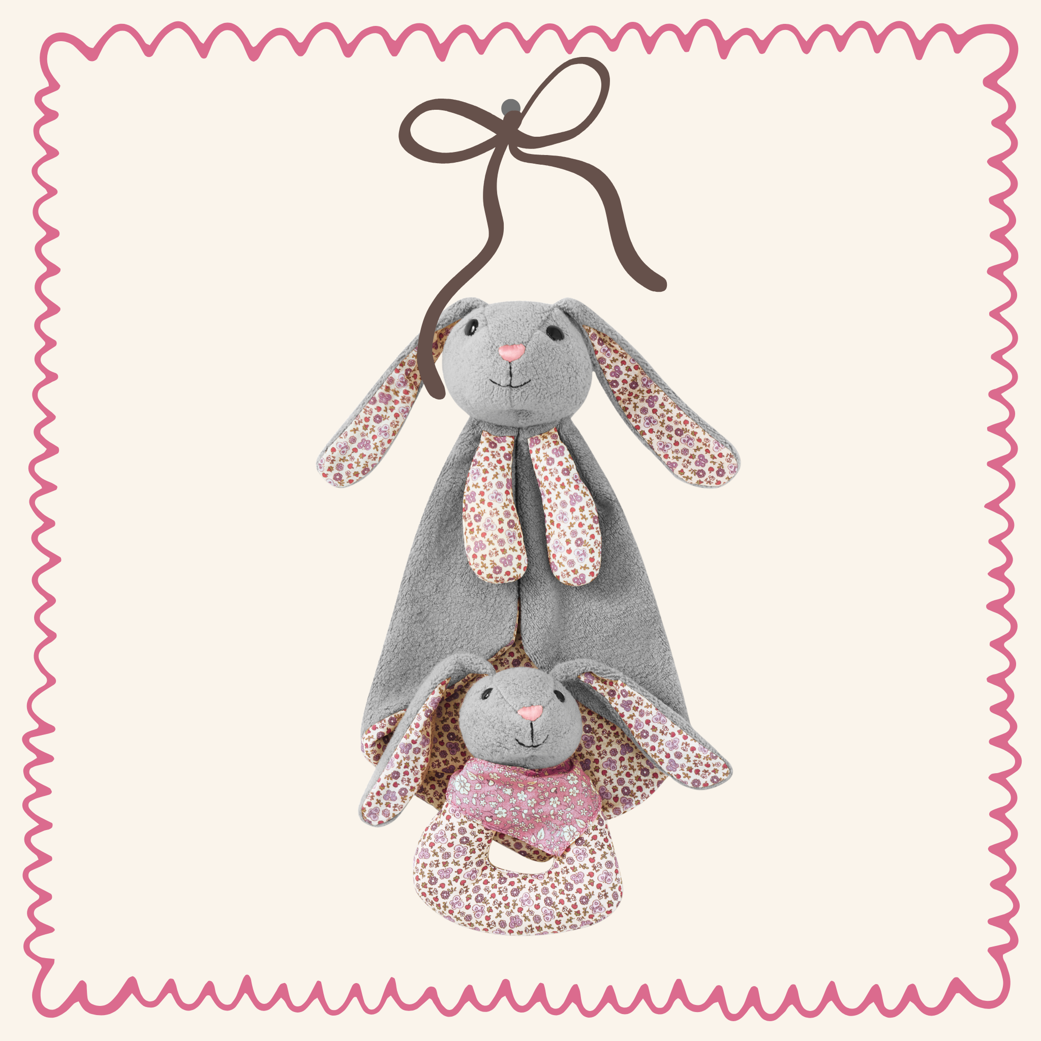 Organic Bunny Baby Gift Set – Patterned Blankie & Matching Rattle
