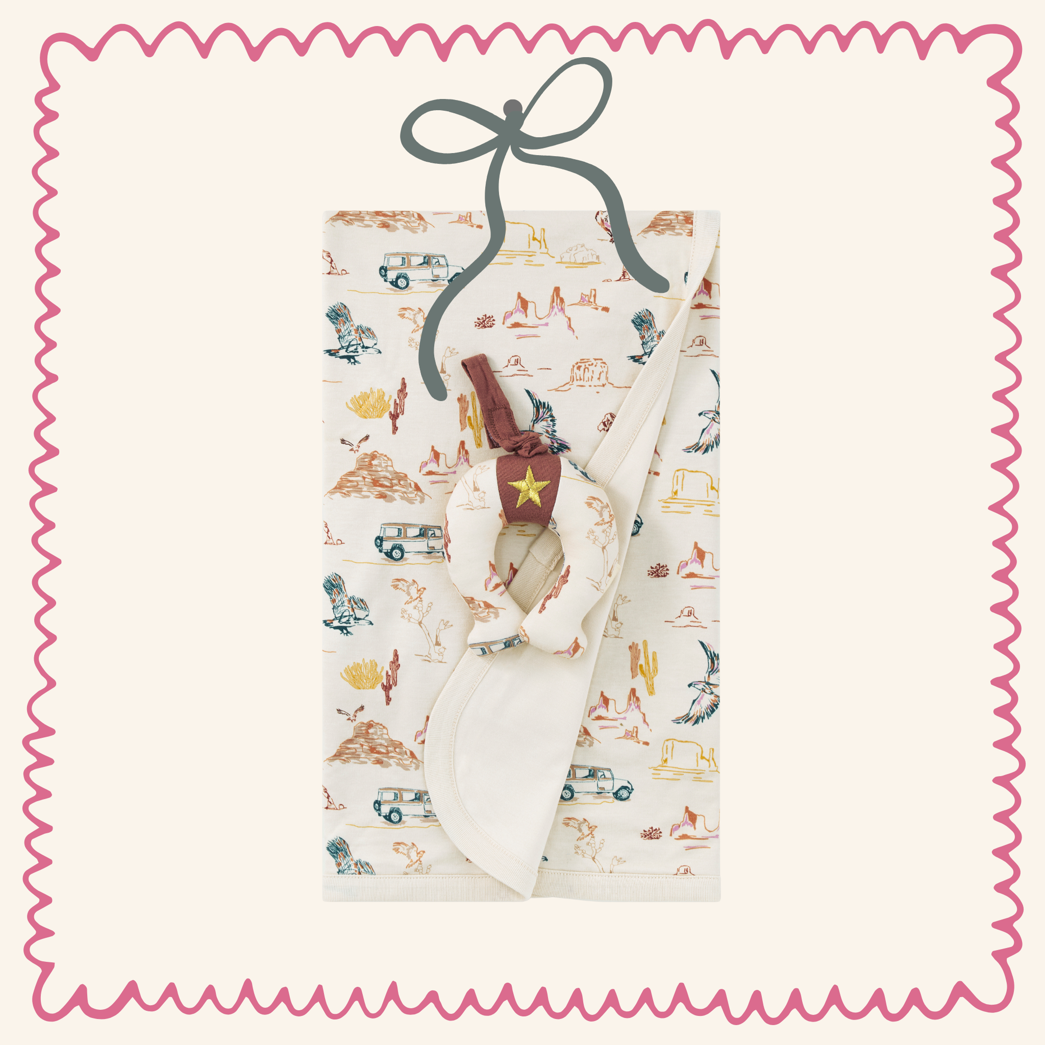 Desert Canyon Baby Gift Bundle – Bamboo Blend Blanket + Horseshoe Toy