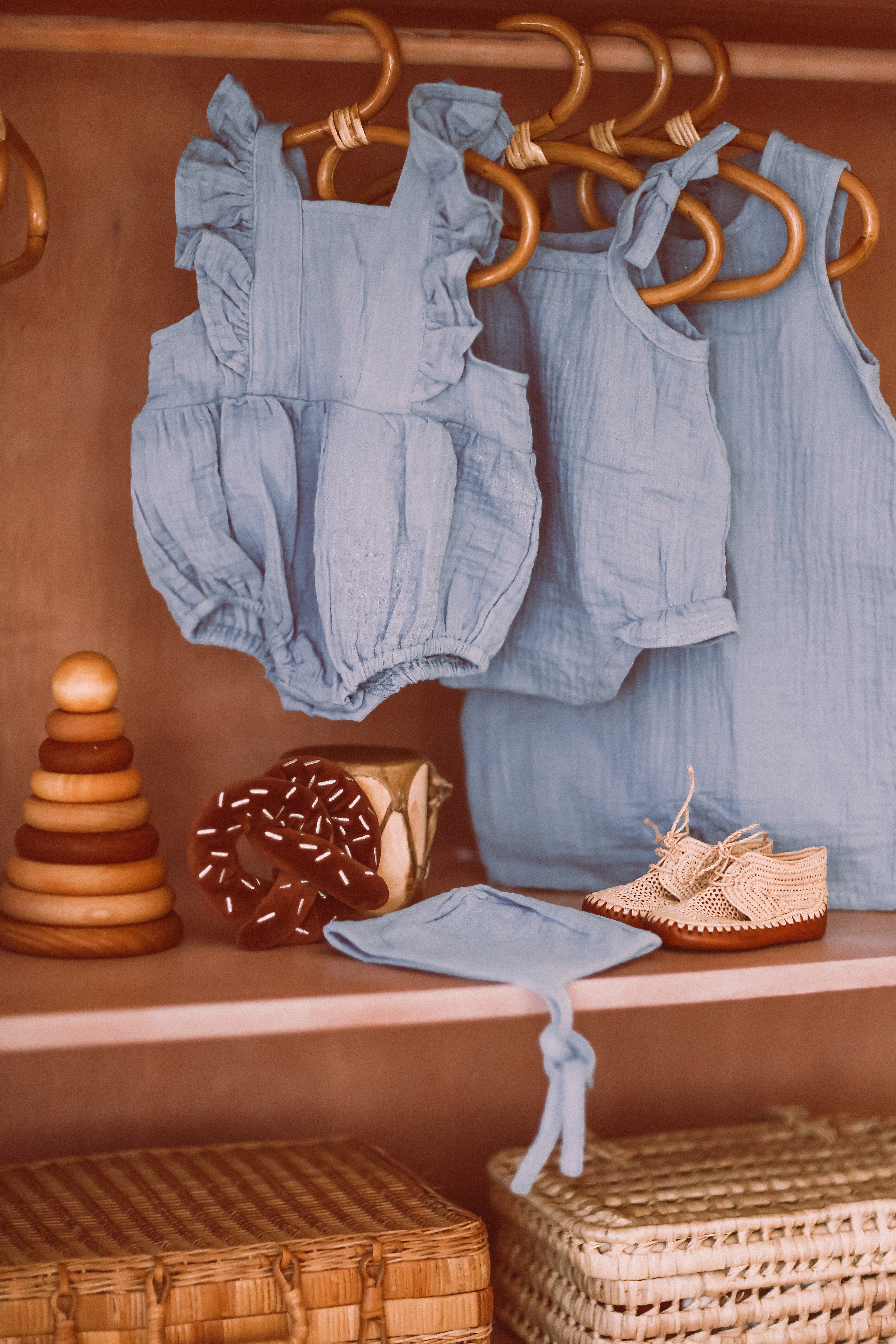 Muslin Flutter Sleeve Romper - Blue