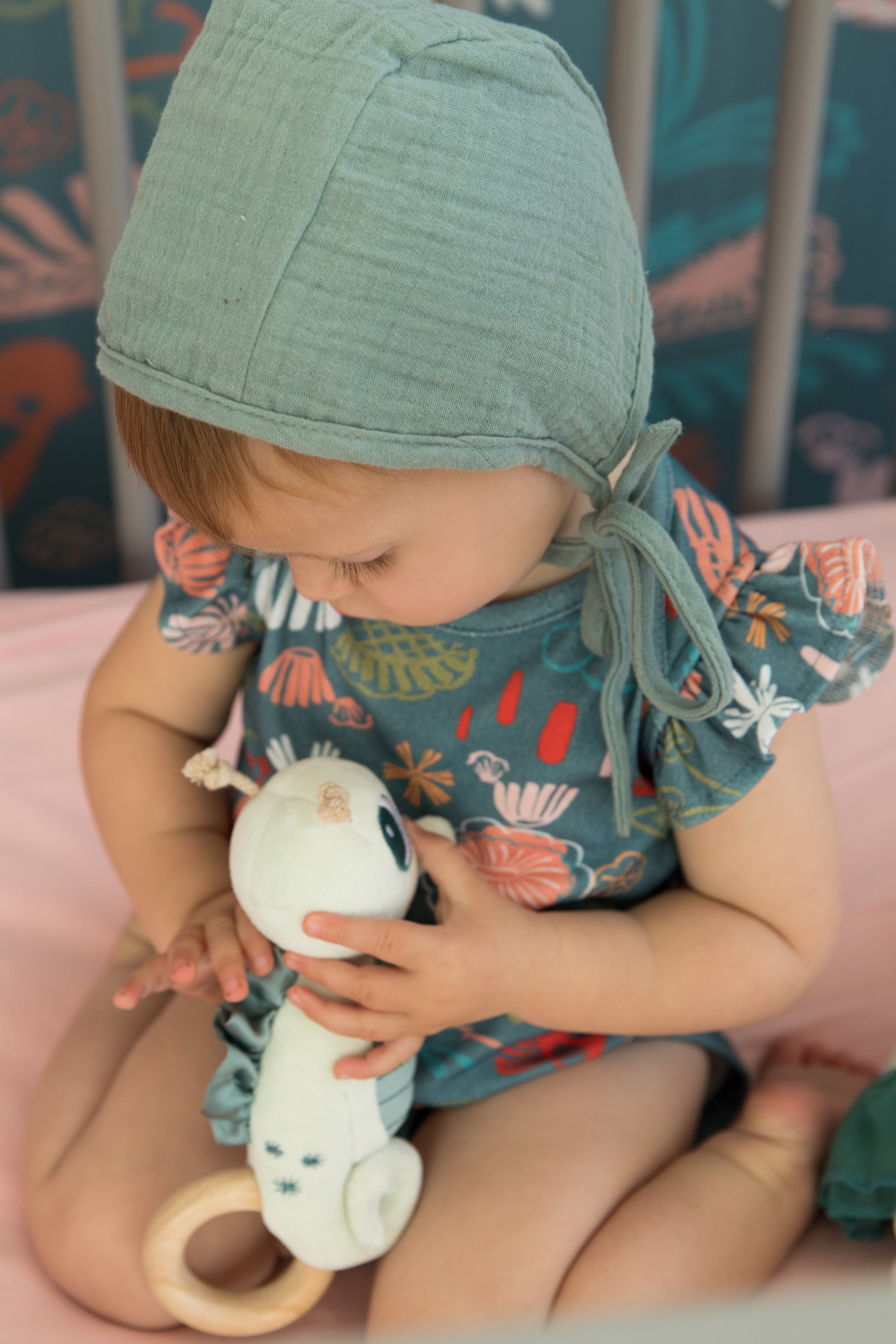 Teal Seahorse Teething Rattle