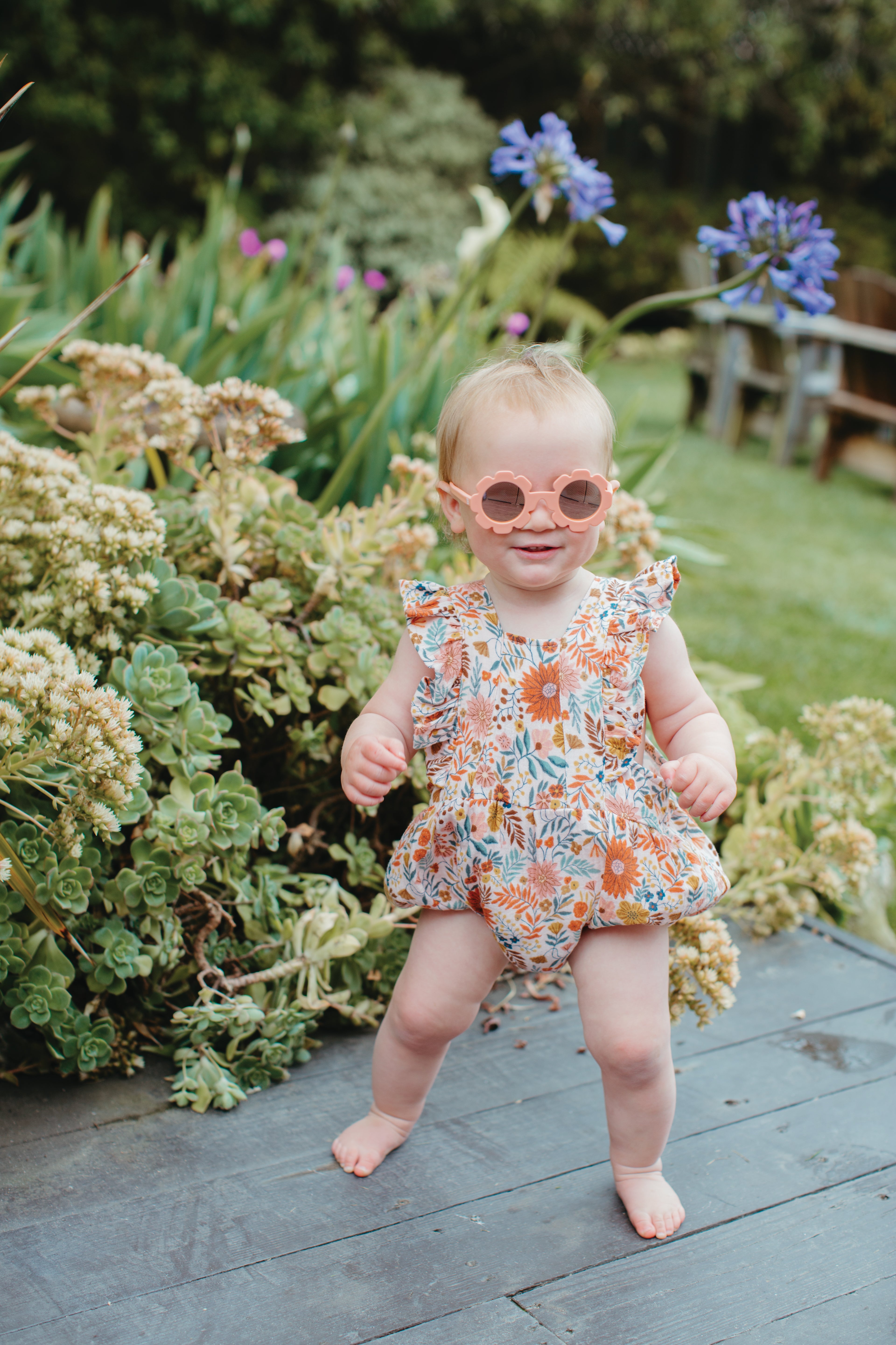 Muslin Flutter Sleeve Romper - Zinnia Bloom