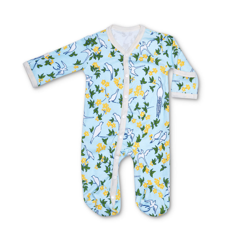 Lala Curio Long Sleeve Footie - Enchanted Leaves Blue