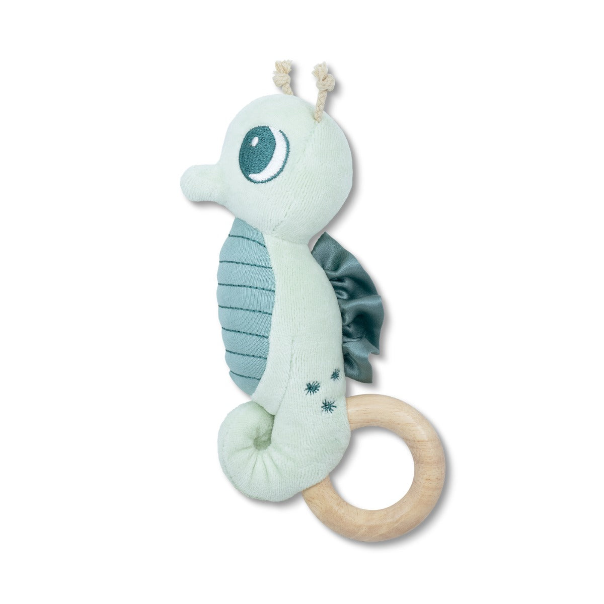 Teal Seahorse Teething Rattle