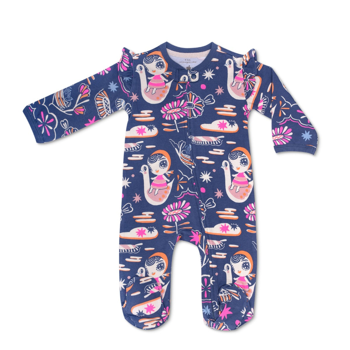 KEFE Zipper Footie with Ruffles - Swan Girl