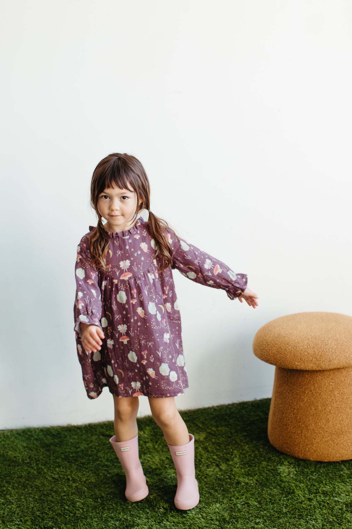 Muslin L/S Ruffle Trim Dress - Forest Fairies