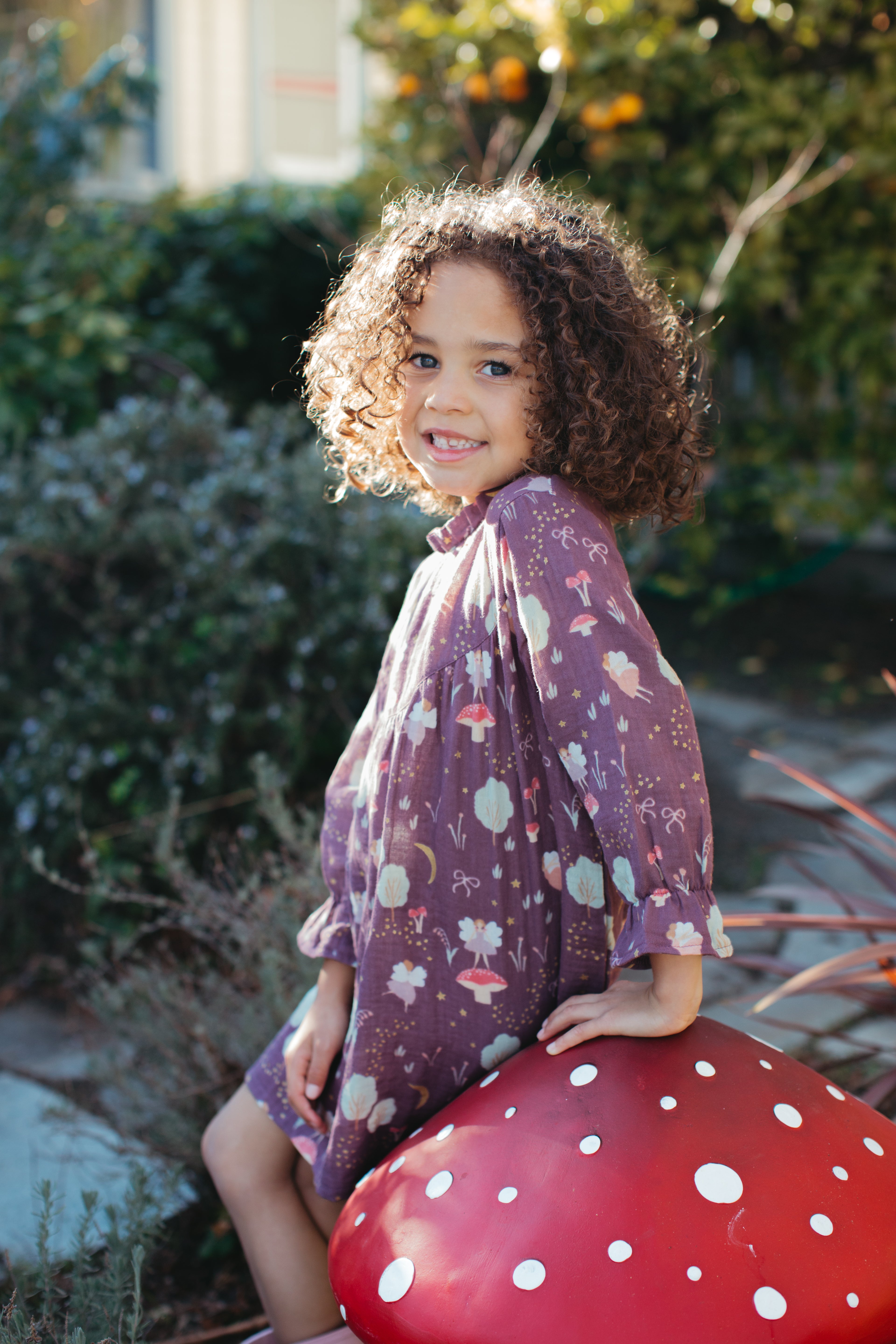 Muslin L/S Ruffle Trim Dress - Forest Fairies