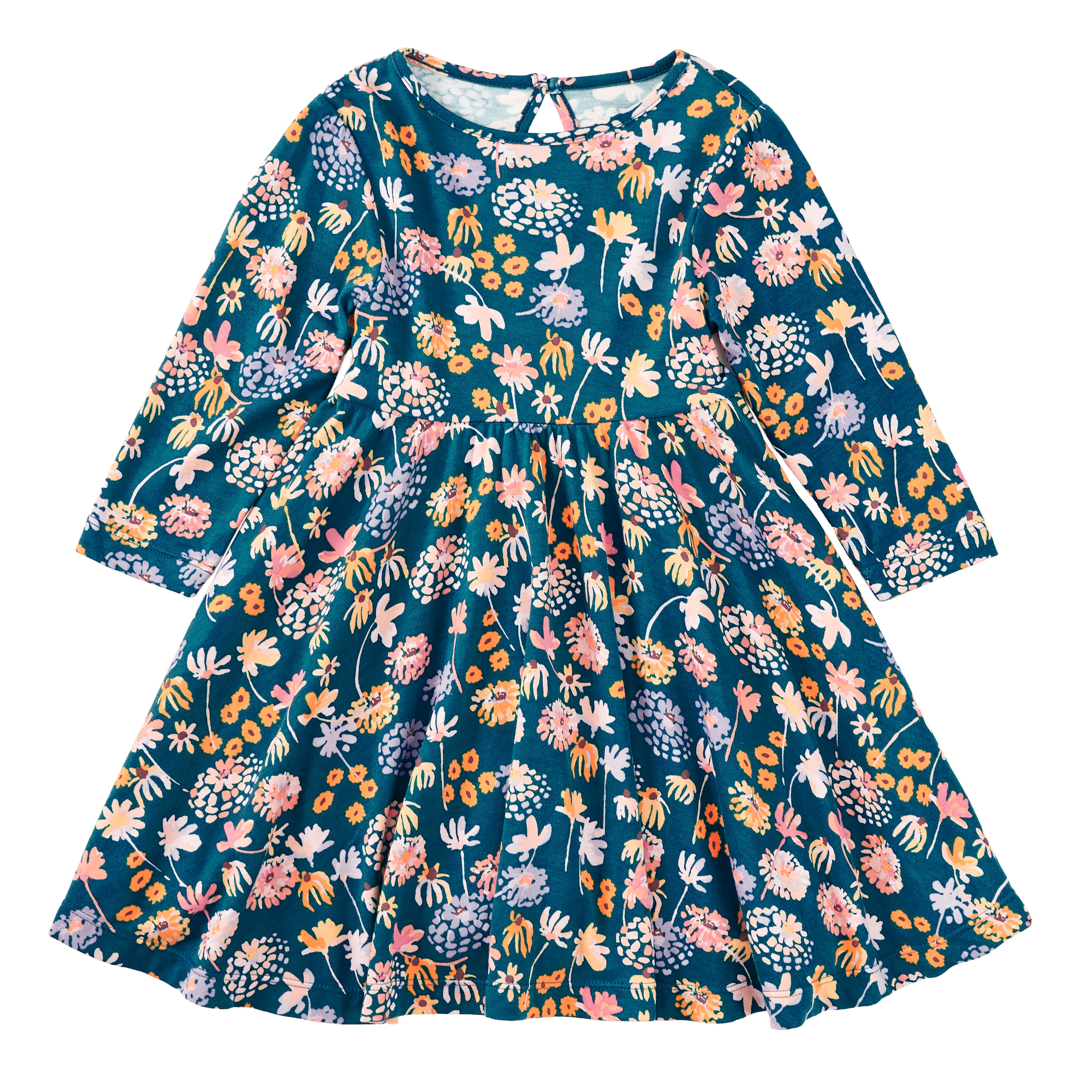 Bamboo Blend Long Sleeve Twirly Tee Dress - Midnight Meadow