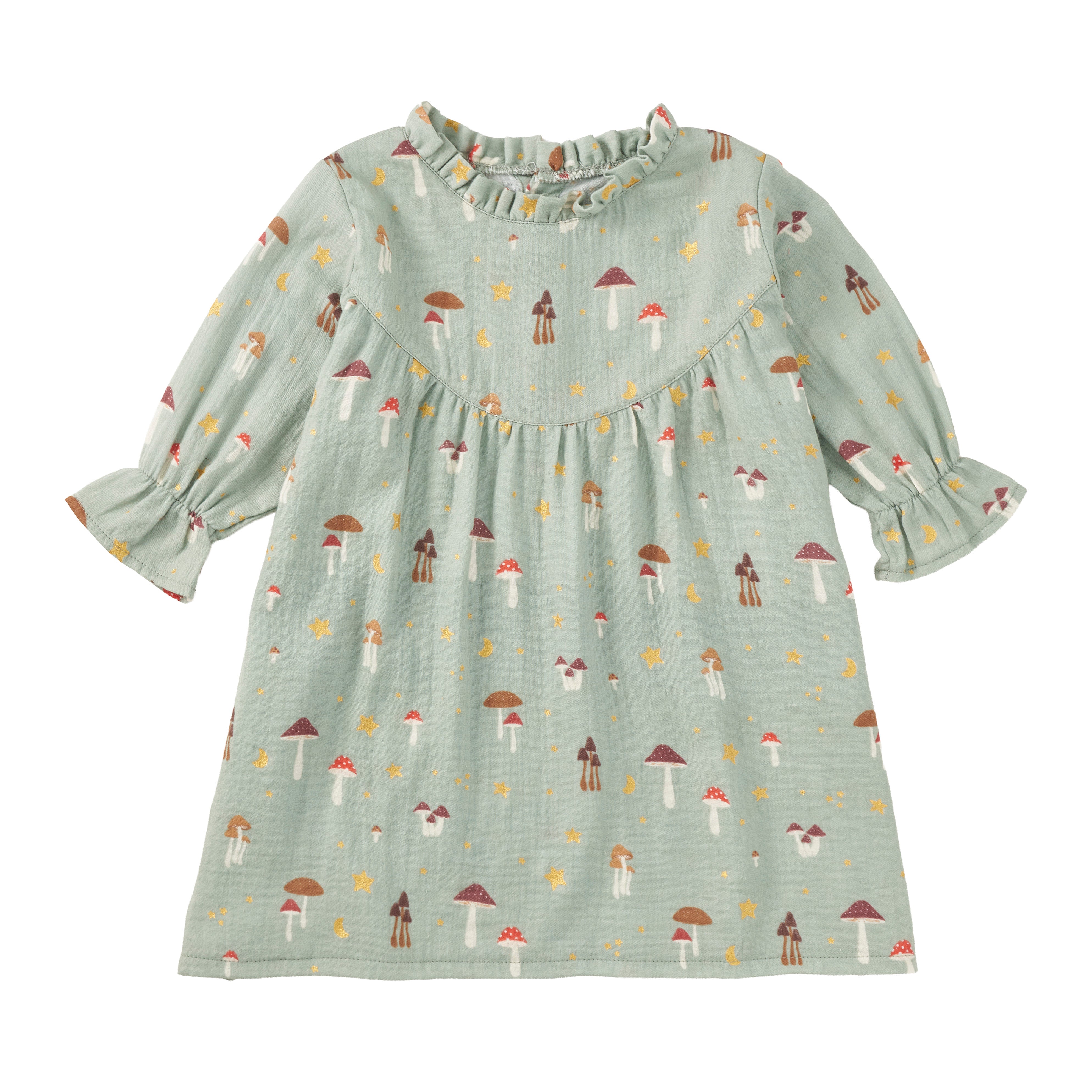 Muslin L/S Ruffle Trim Dress - Dreamcap Forest