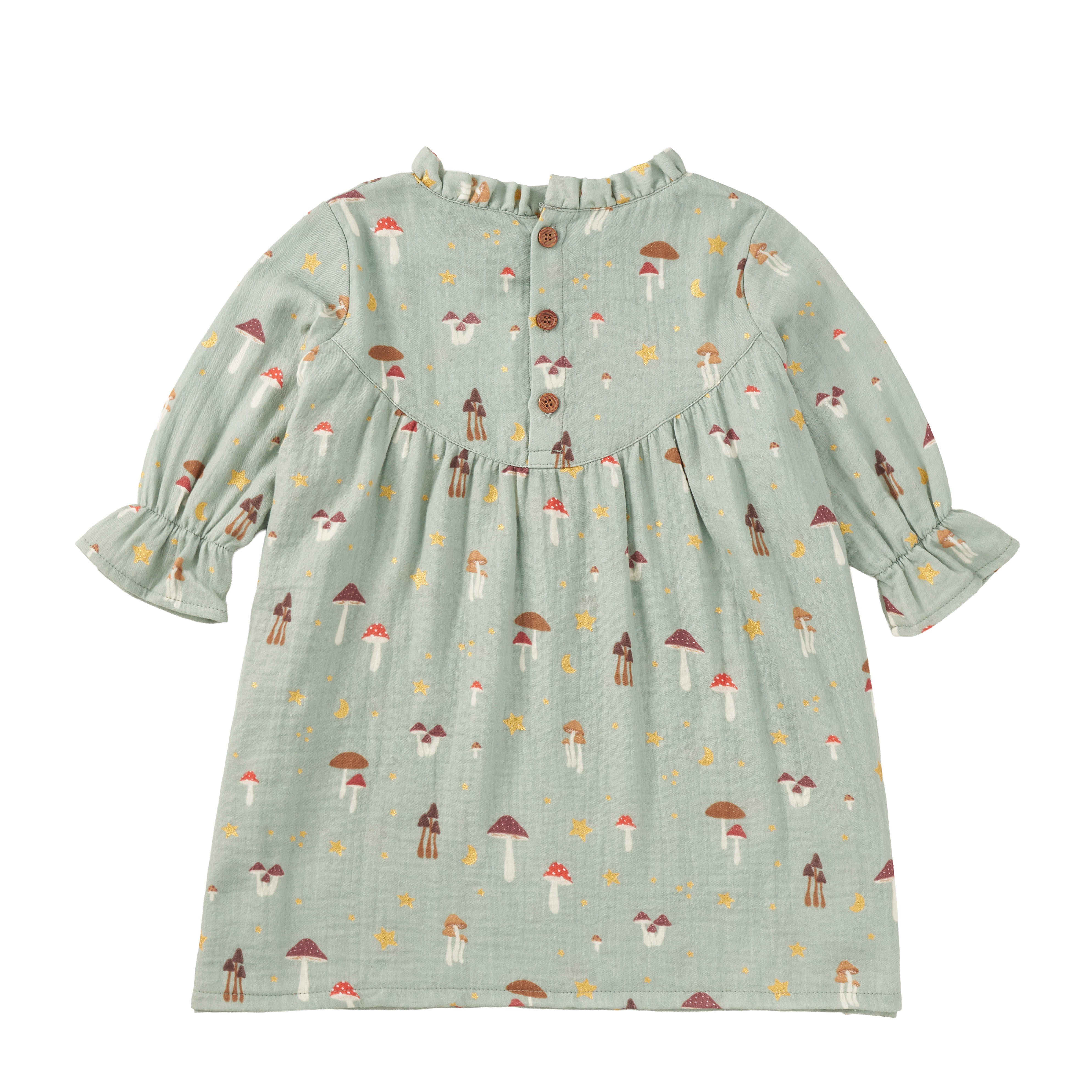 Muslin L/S Ruffle Trim Dress - Dreamcap Forest