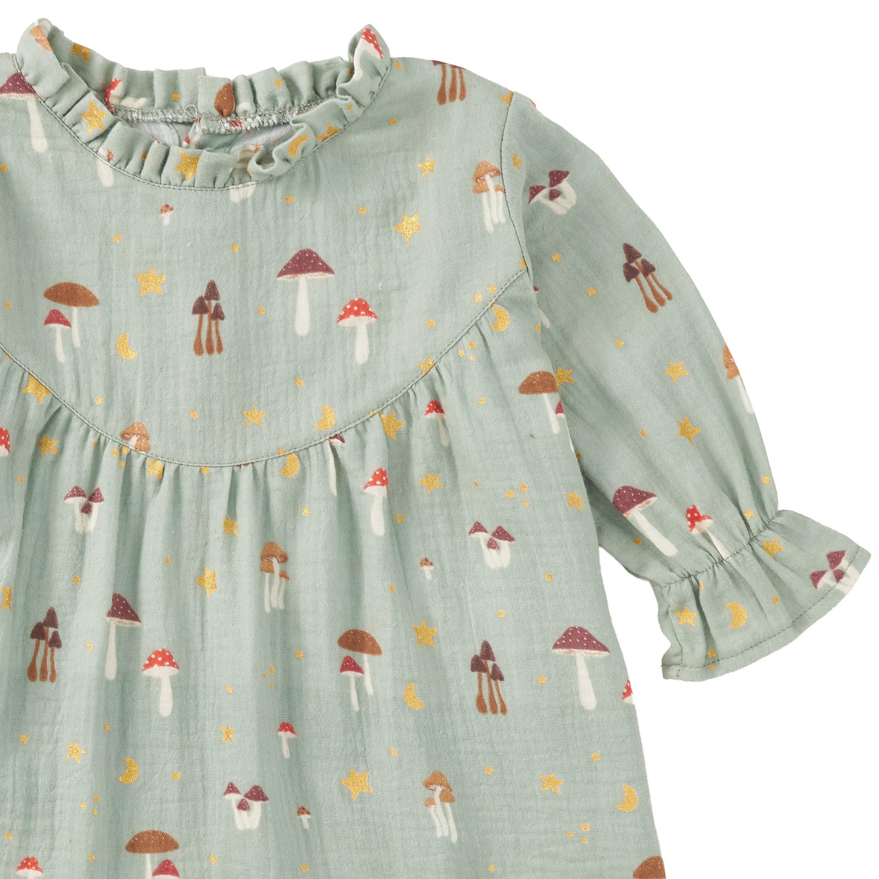 Muslin L/S Ruffle Trim Dress - Dreamcap Forest