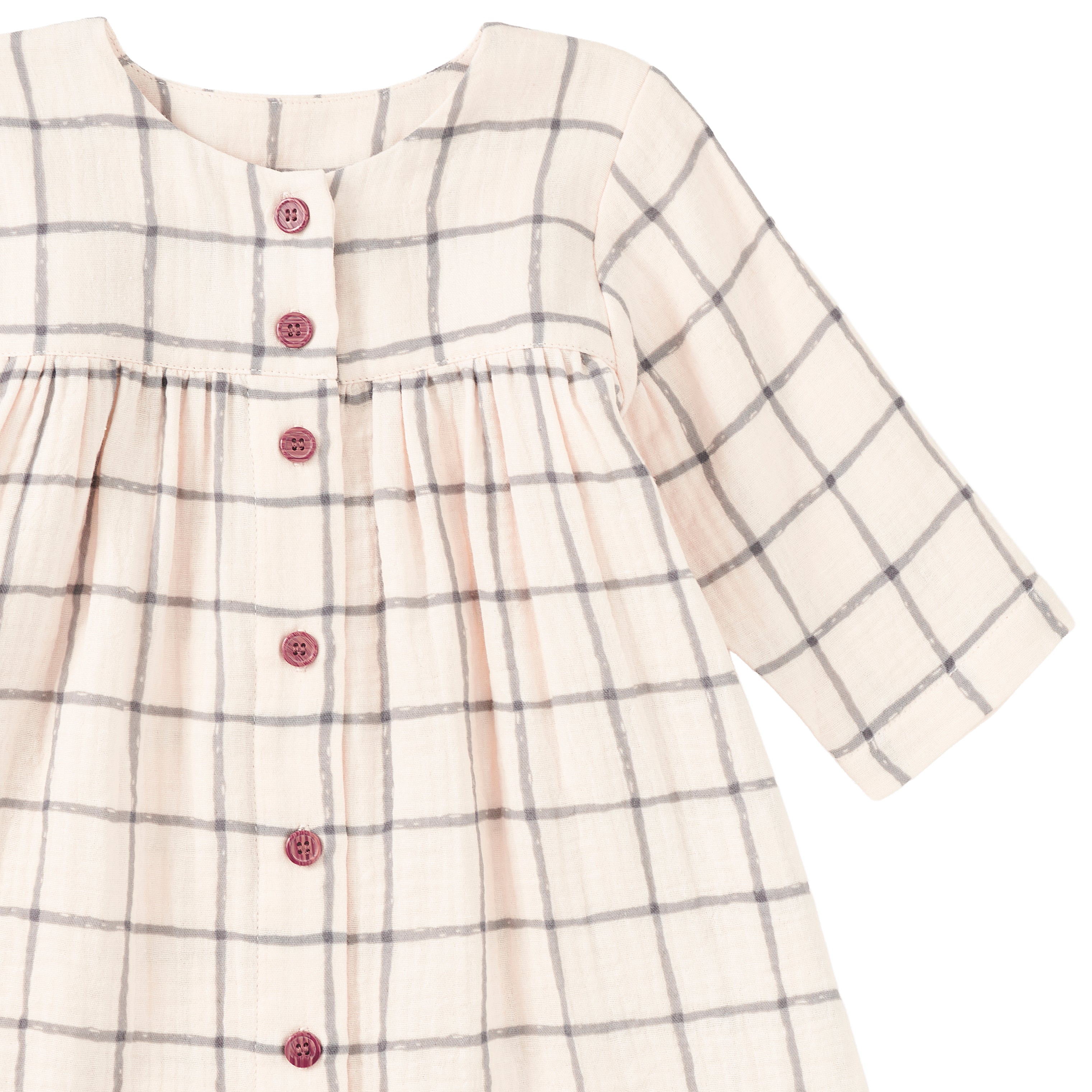 Muslin L/S Button Front Dress - Cabin Plaid