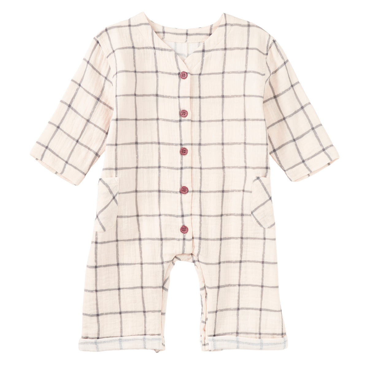 Muslin Patch Pocket Romper - Cabin Plaid