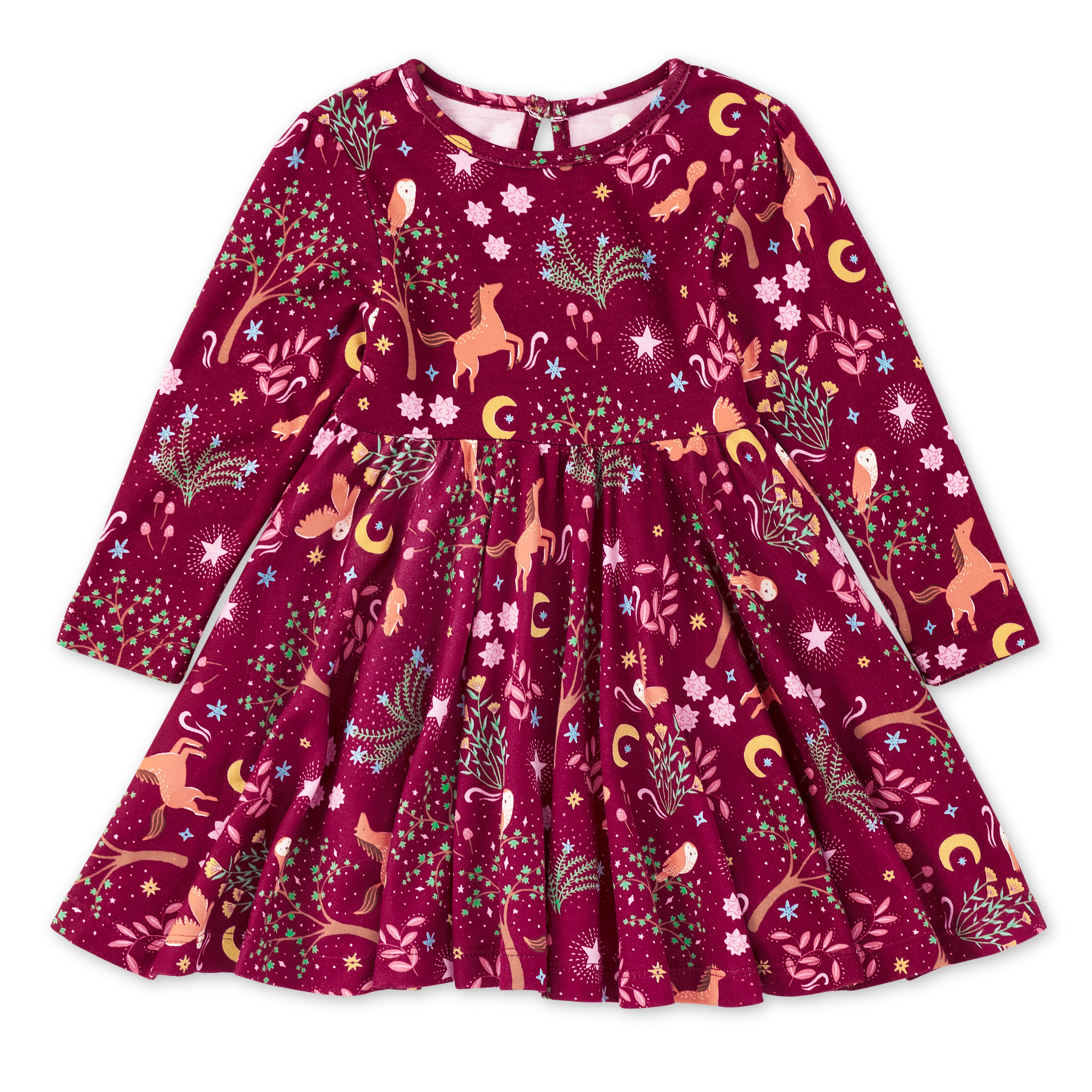 Bamboo Blend L/S Twirly Tee Dress - Woodland Dreams
