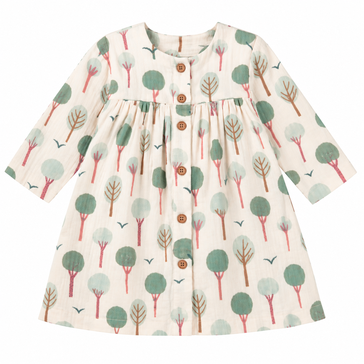 Muslin L/S Button Front Dress - Evergreen Trail