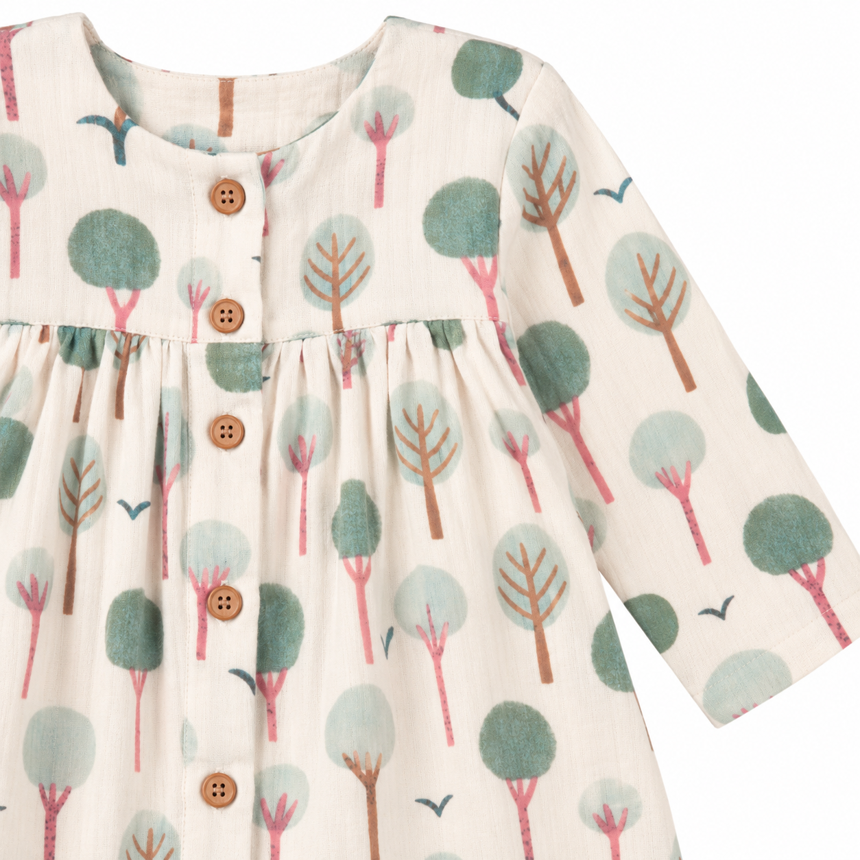Muslin L/S Button Front Dress - Evergreen Trail