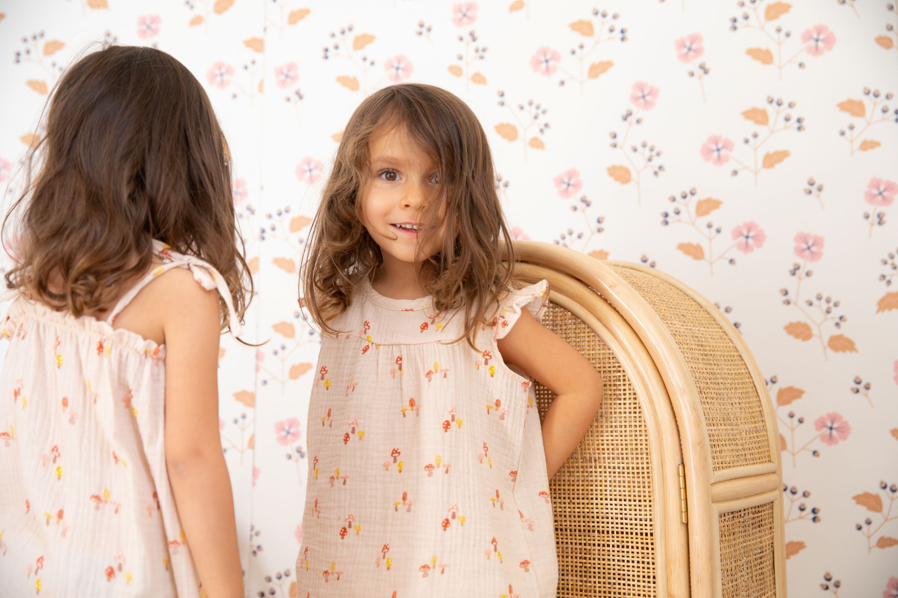 Muslin Flutter Sleeve Dress - Mini Mushroom