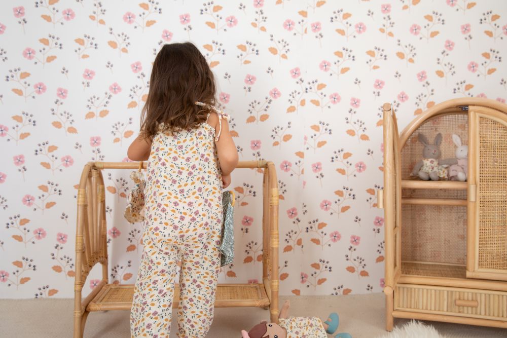 Muslin Tie Shoulder Jumpsuit - Pink Flower