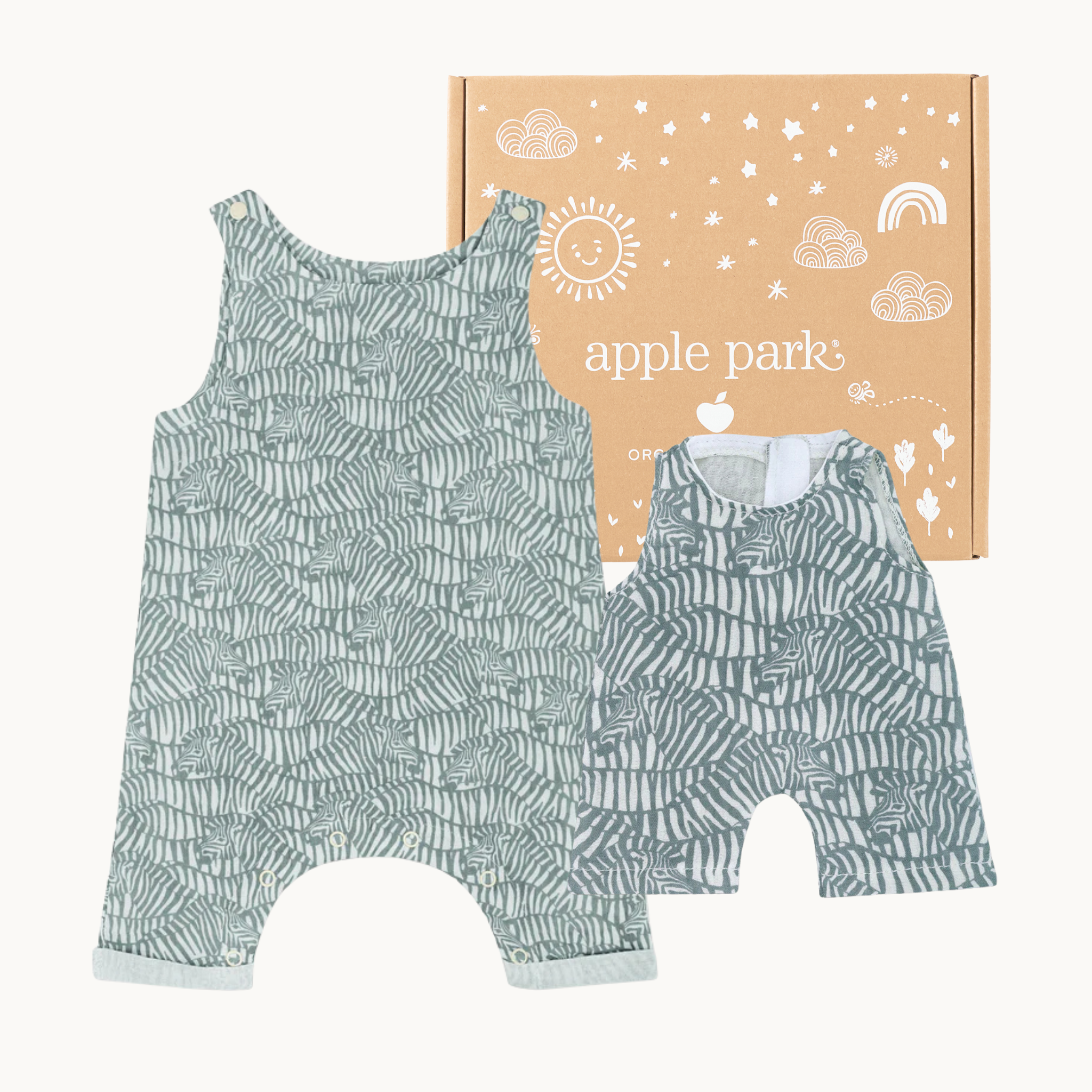 Organic Muslin Zebra Print Overalls & Doll Outfit Set