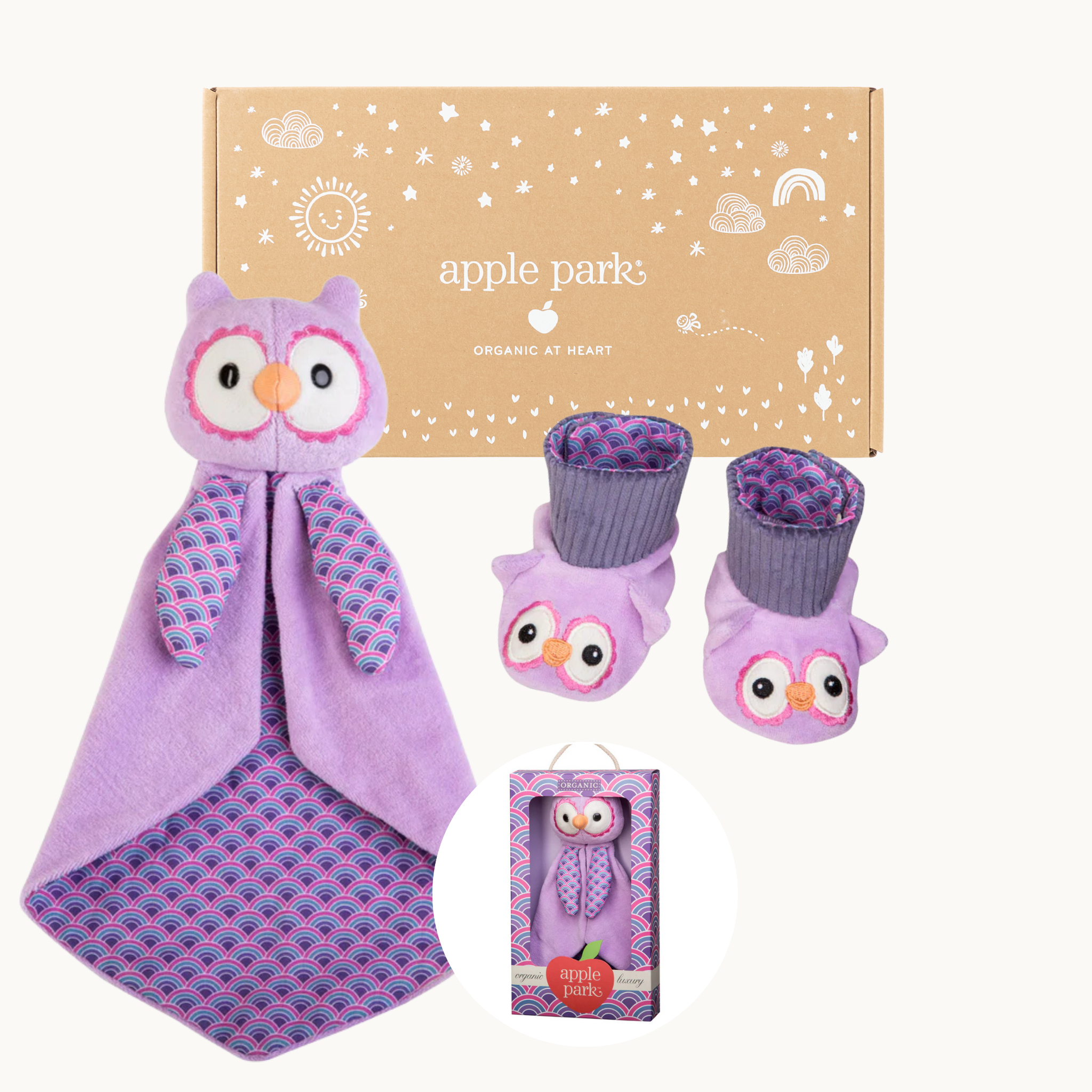 Purple Owl Organic Sherpa Blankie & Booties Gift Set