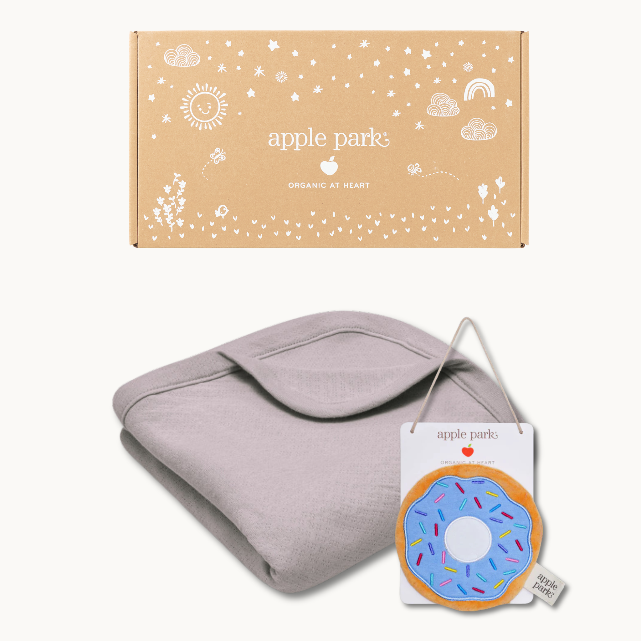 Organic Baby Blanket Gift Set – Grey Pointelle & Donut Crinkle Blankie