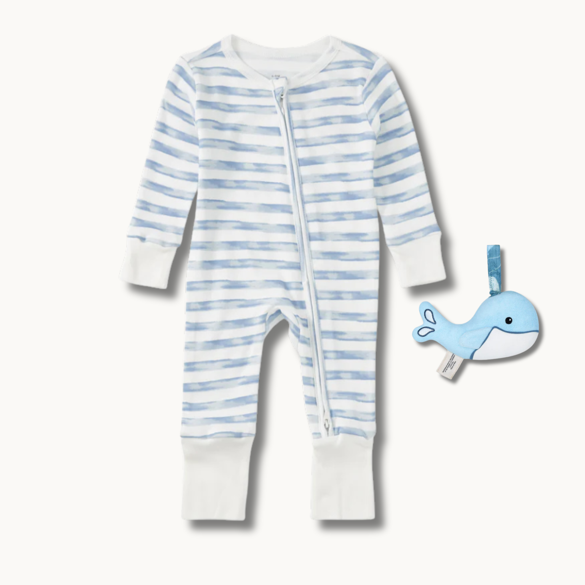 Convertible Coverall & Teething Rattle Set - Breezy Bay Stripe