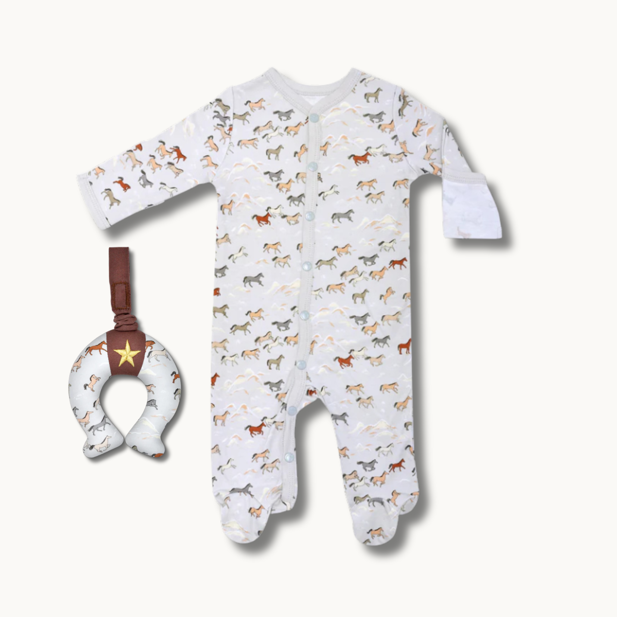 Bamboo Blend Snap Footie & Horseshoe Stroller Toy Set - Wild Horses