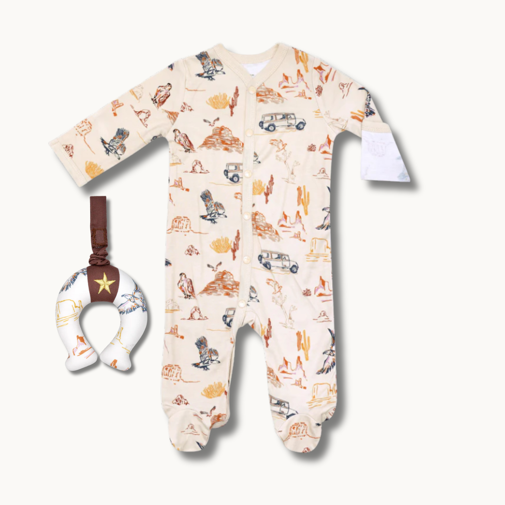 Bamboo Blend Snap Footie & Horseshoe Stroller Toy Set - Canyon